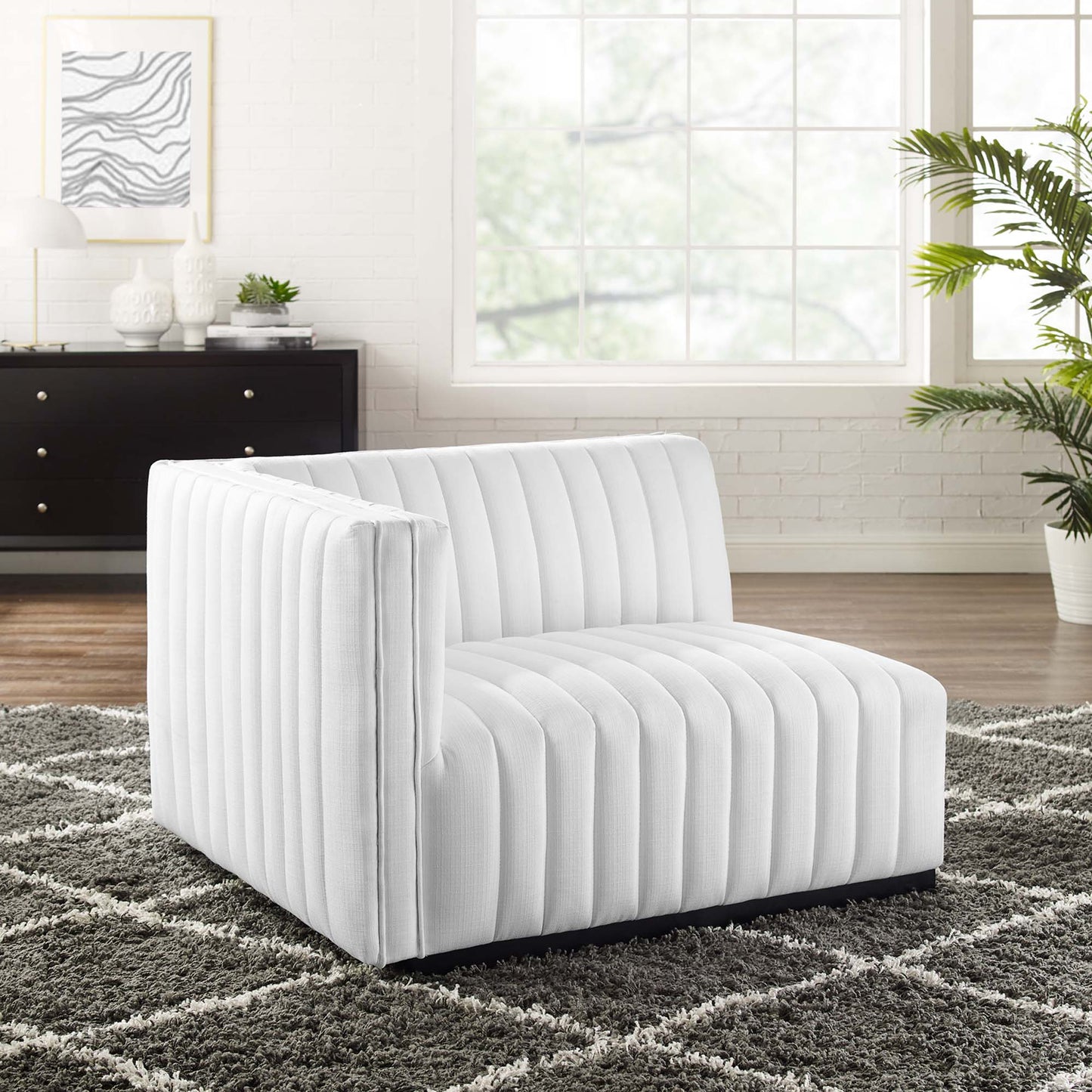 Modway - Conjure Channel Tufted Upholstered Fabric Left-Arm Chair by Modway Living Room Sofas and Armchairs White - EEI-5491-BLK-WHI