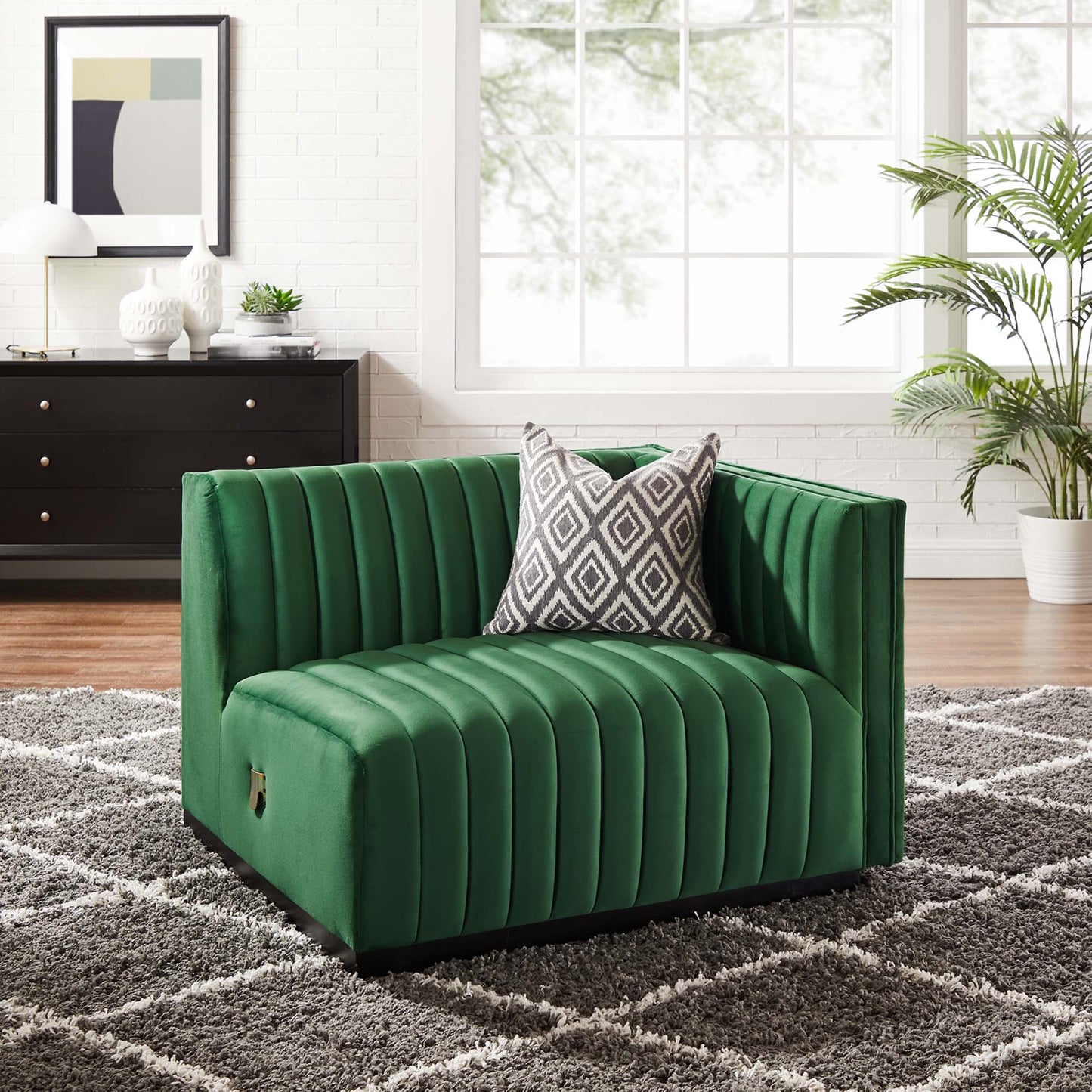 Modway Outlet Conjure Channel Tufted Performance Velvet Right-Arm Chair by Modway Living Room Furniture Black Emerald - EEI-5492-BLK-EME