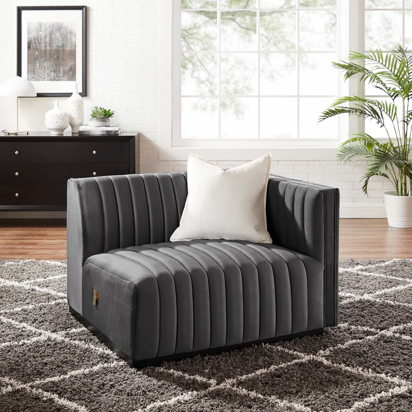 Modway Outlet Conjure Channel Tufted Performance Velvet Right-Arm Chair by Modway Living Room Furniture Black Gray - EEI-5492-BLK-GRY