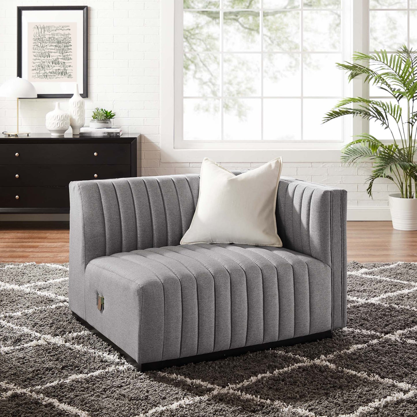 Modway - Conjure Channel Tufted Upholstered Fabric Right-Arm Chair by Modway Living Room Sofas and Armchairs Gray - EEI-5493-BLK-LGR