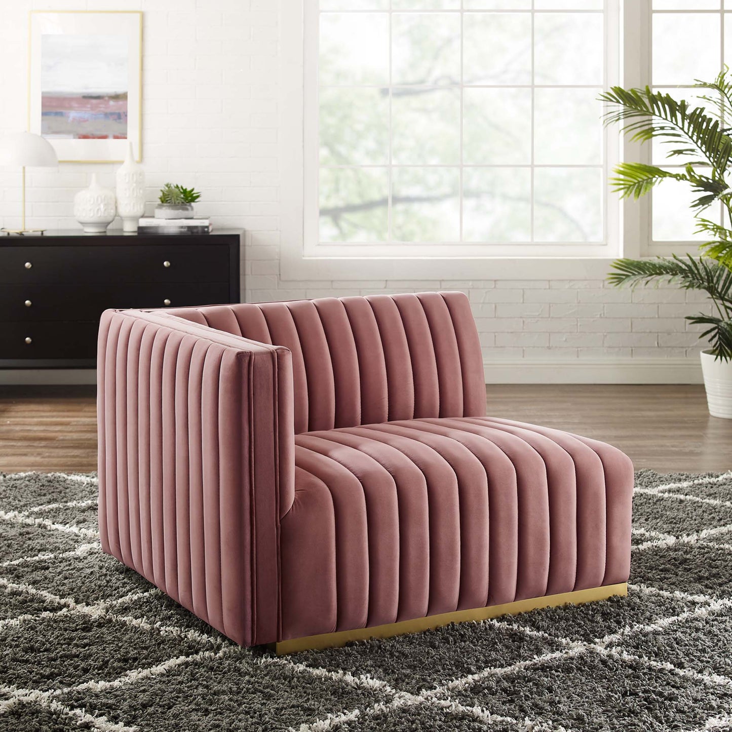 Modway Outlet Conjure Channel Tufted Performance Velvet Left-Arm Chair by Modway Living Room Furniture Gold Dusty Rose - EEI-5502-GLD-DUS