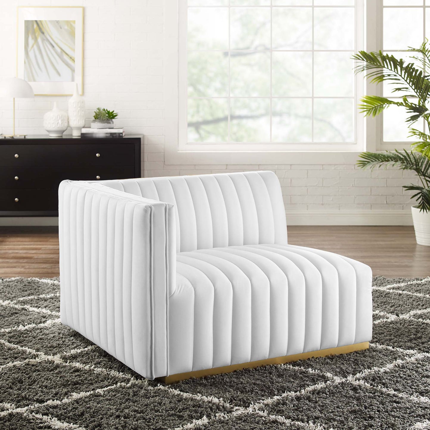 Modway Outlet Conjure Channel Tufted Performance Velvet Left-Arm Chair by Modway Living Room Furniture Gold - EEI-5502-GLD-WHI