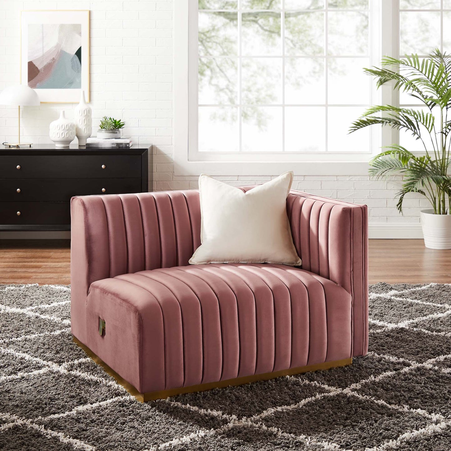 Modway Outlet Conjure Channel Tufted Performance Velvet Right-Arm Chair by Modway Living Room Furniture Gold Dusty Rose - EEI-5503-GLD-DUS