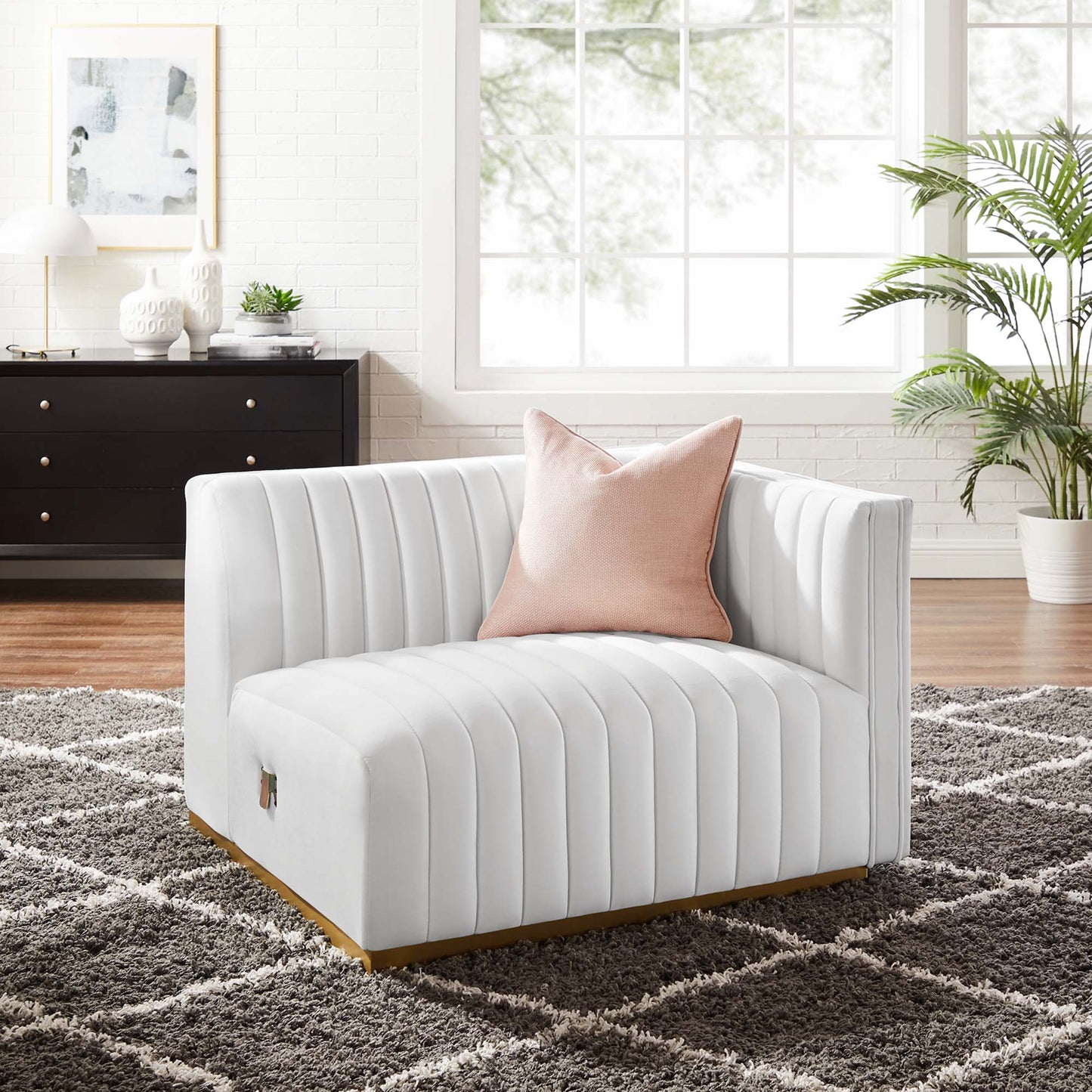 Modway Outlet Conjure Channel Tufted Performance Velvet Right-Arm Chair by Modway Living Room Furniture Gold White - EEI-5503-GLD-WHI