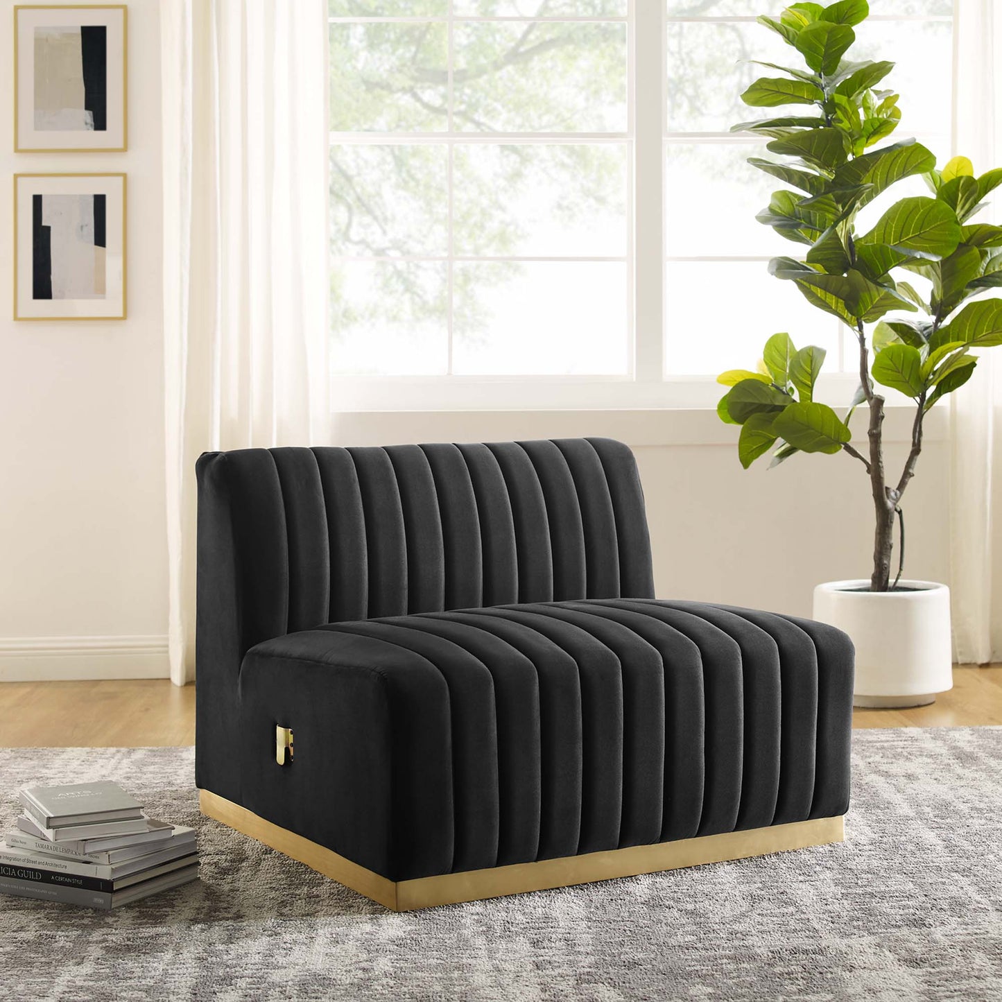 Modway - Conjure Channel Tufted Performance Velvet Armless Chair by Modway Living Room Sofas and Armchairs Black - EEI-5504-GLD-BLK