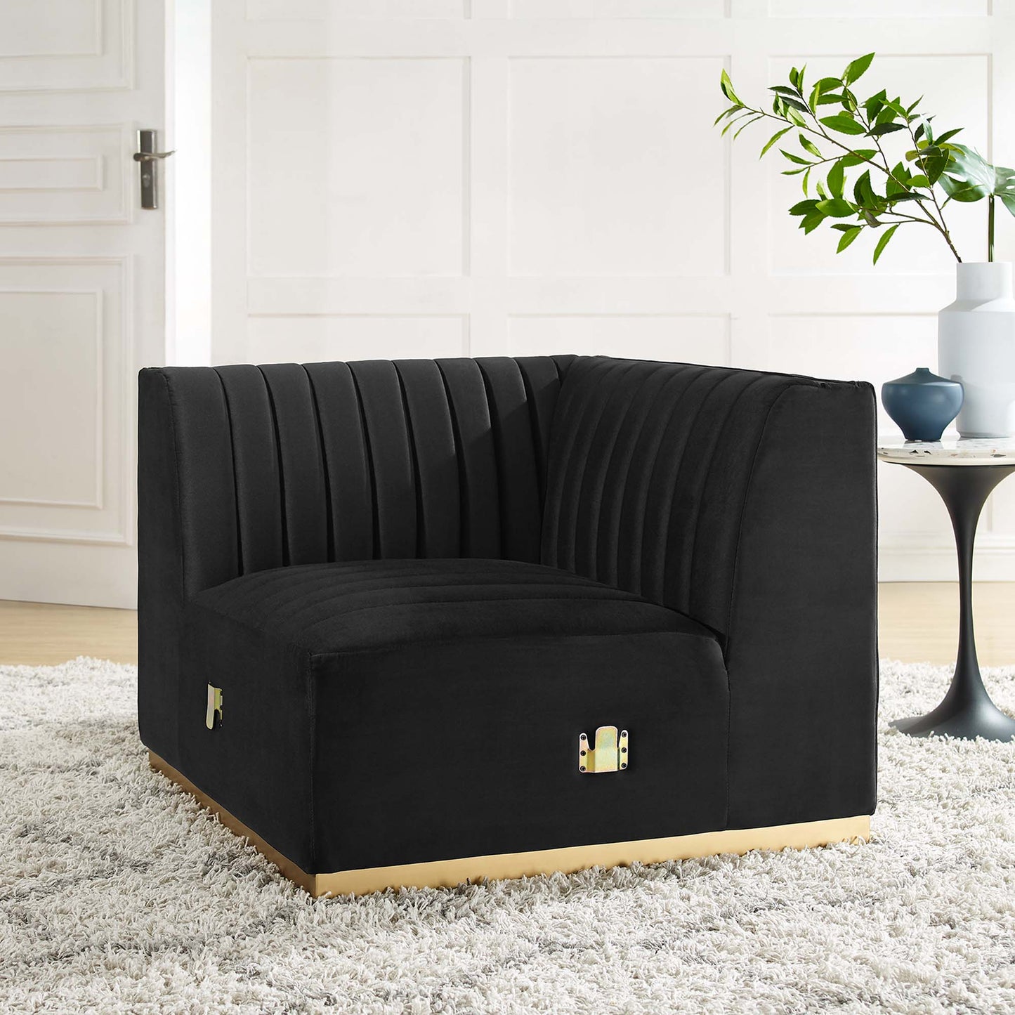 Modway Outlet Conjure Channel Tufted Performance Velvet Left Corner Chair by Modway Living Room Furniture Gold Black - EEI-5505-GLD-BLK
