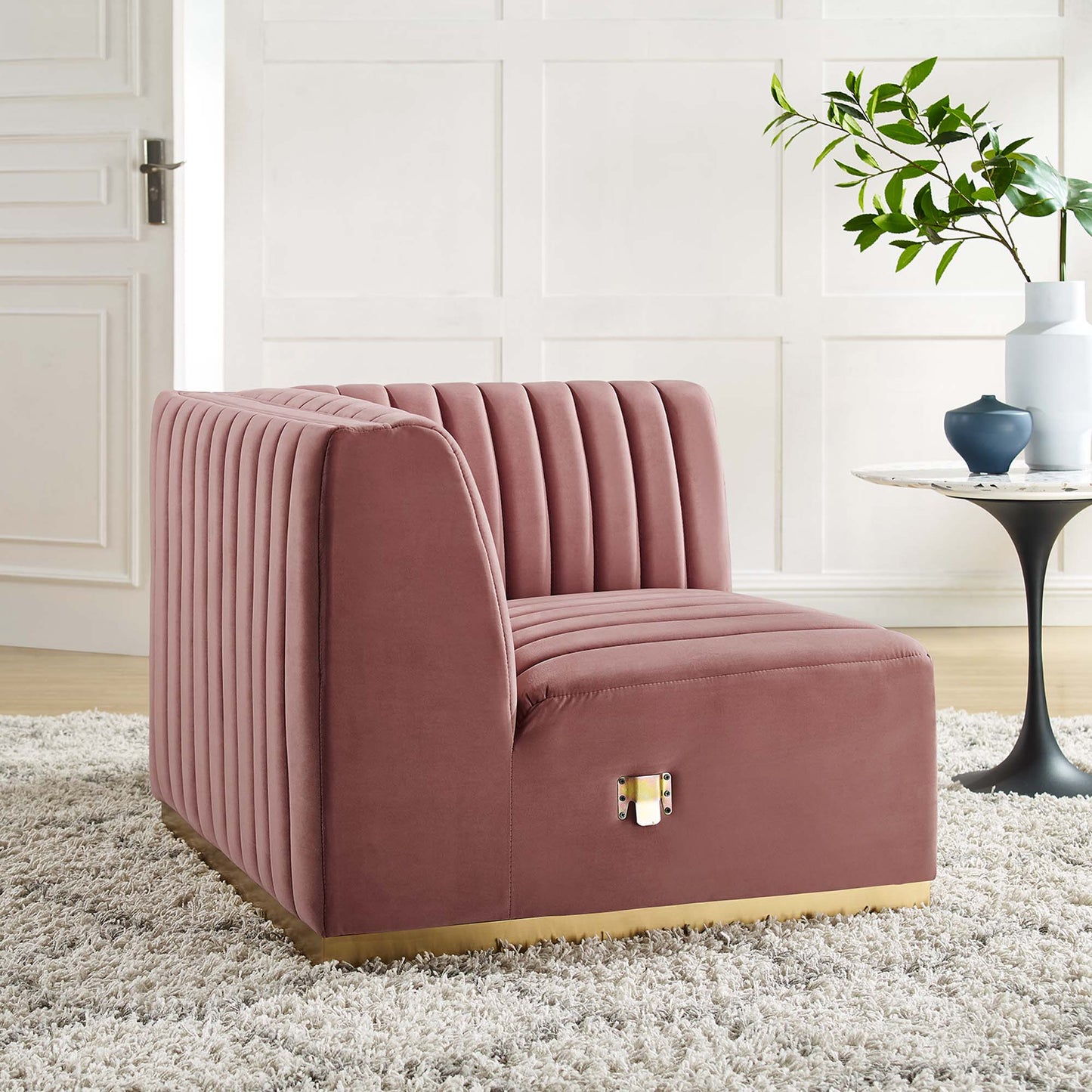 Modway Outlet Conjure Channel Tufted Performance Velvet Right Corner Chair by Modway Living Room Furniture Gold Dusty Rose - EEI-5506-GLD-DUS