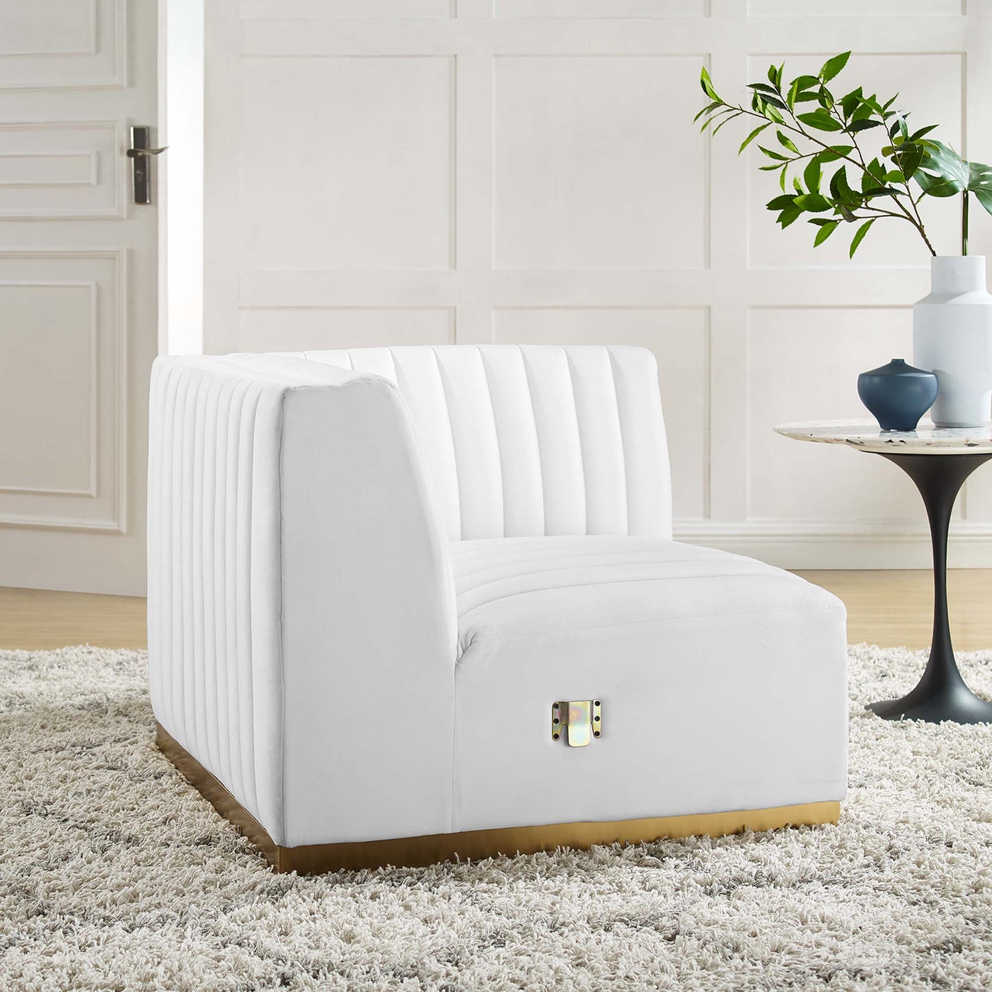 Modway Outlet Conjure Channel Tufted Performance Velvet Right Corner Chair by Modway Living Room Furniture Gold White - EEI-5506-GLD-WHI