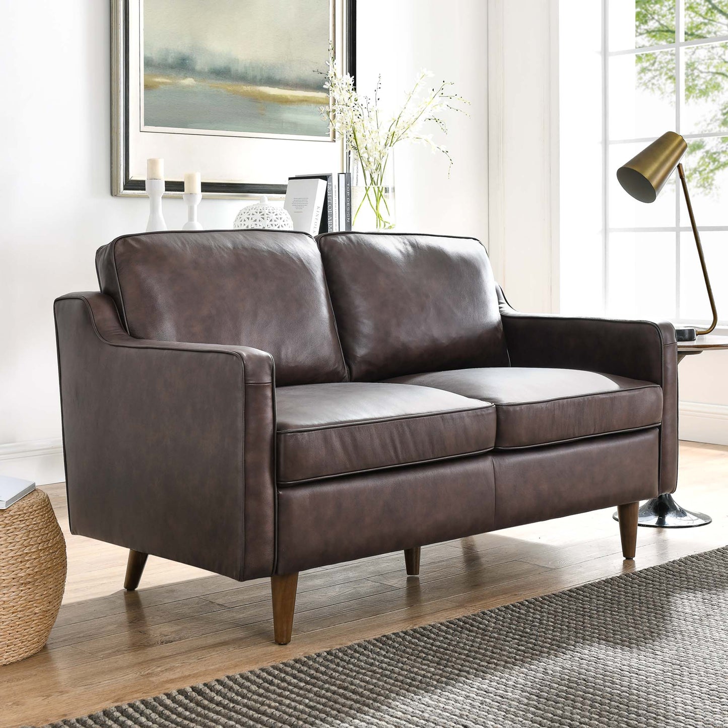 Modway - Impart Genuine Leather Loveseat by Modway Living Room Sofas and Armchairs Brown - EEI-5554-BRN