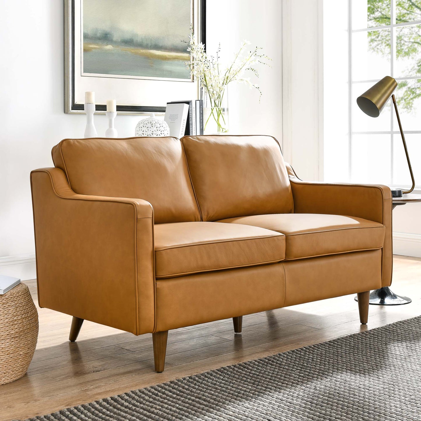 Modway - Impart Genuine Leather Loveseat by Modway Living Room Sofas and Armchairs Brown - EEI-5554-TAN