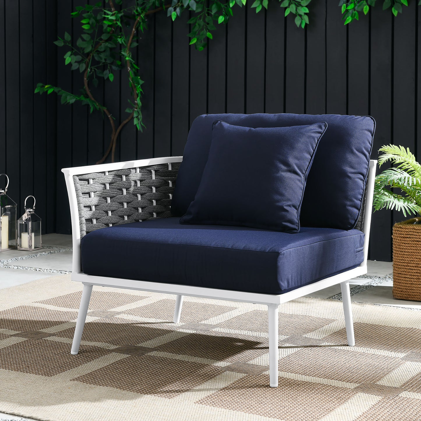 Modway Outlet Stance Outdoor Patio Aluminum Left-Facing Armchair by Modway Outdoor Furniture Furniture White Navy - EEI-5565-WHI-NAV