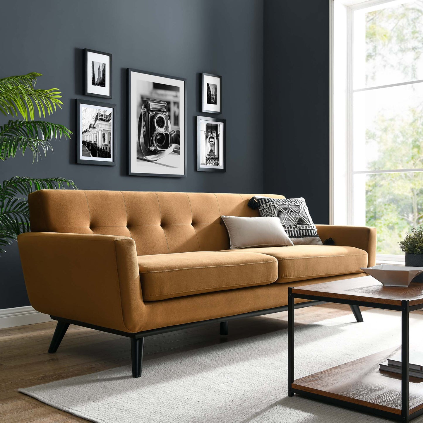 Modway Outlet Engage Performance Velvet Sofa by Modway Living Room Furniture Cognac - EEI-5600-COG