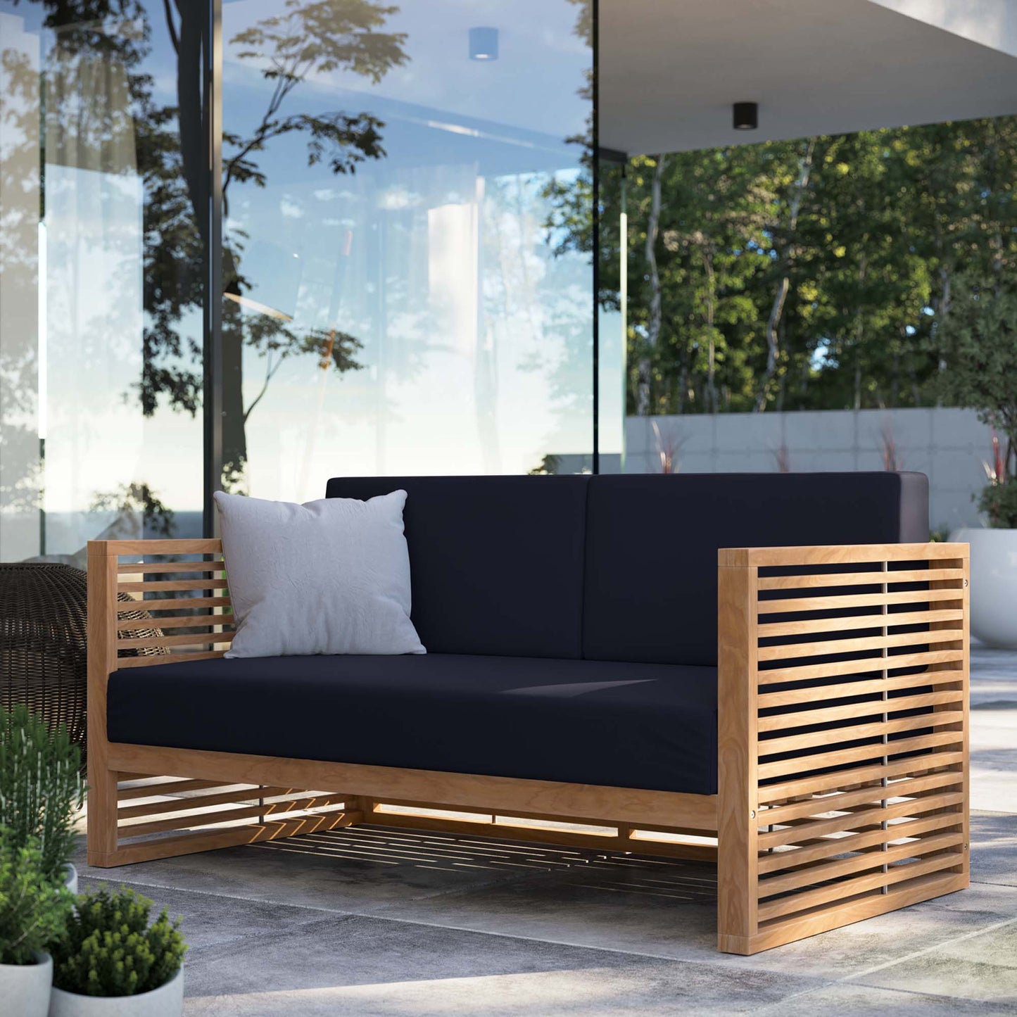 Modway - Carlsbad Teak Wood Outdoor Patio Loveseat by Modway Outdoor Furniture Sofa Sectionals Blue - EEI-5605-NAT-NAV