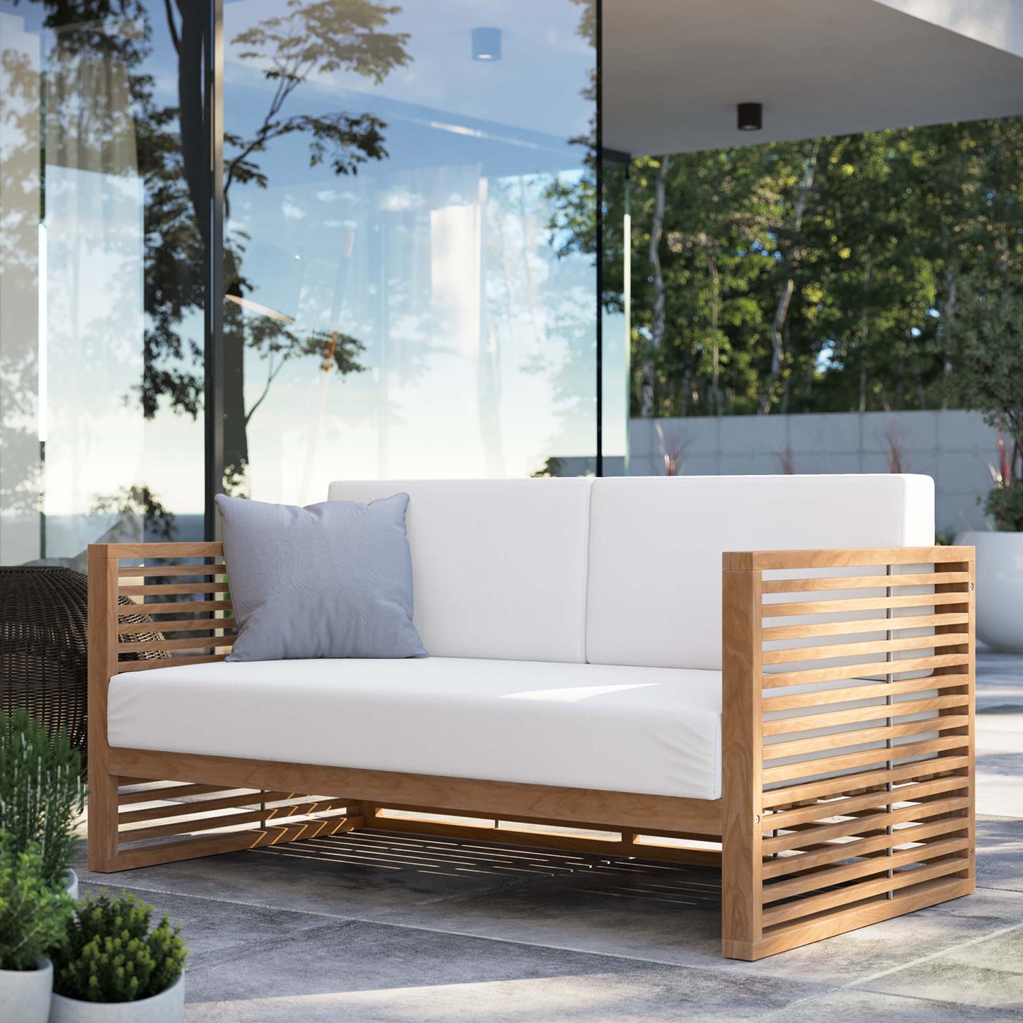 Modway - Carlsbad Teak Wood Outdoor Patio Loveseat by Modway Outdoor Furniture Sofa Sectionals White - EEI-5605-NAT-WHI