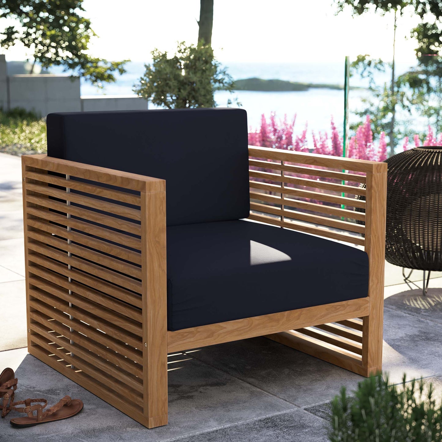 Modway - Carlsbad Teak Wood Outdoor Patio Armchair by Modway Outdoor Furniture Sofa Sectionals Blue - EEI-5606-NAT-NAV