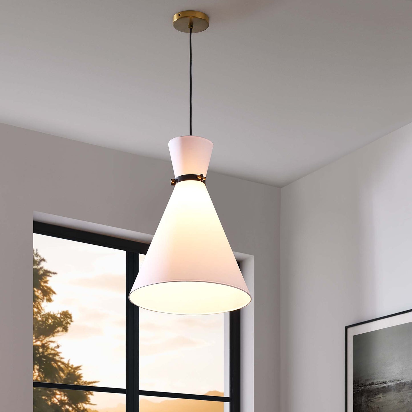 Modway Outlet Starlight 1-Light Pendant Light by Modway Lighting Lighting White Satin Brass - EEI-5659-WHI-SBR