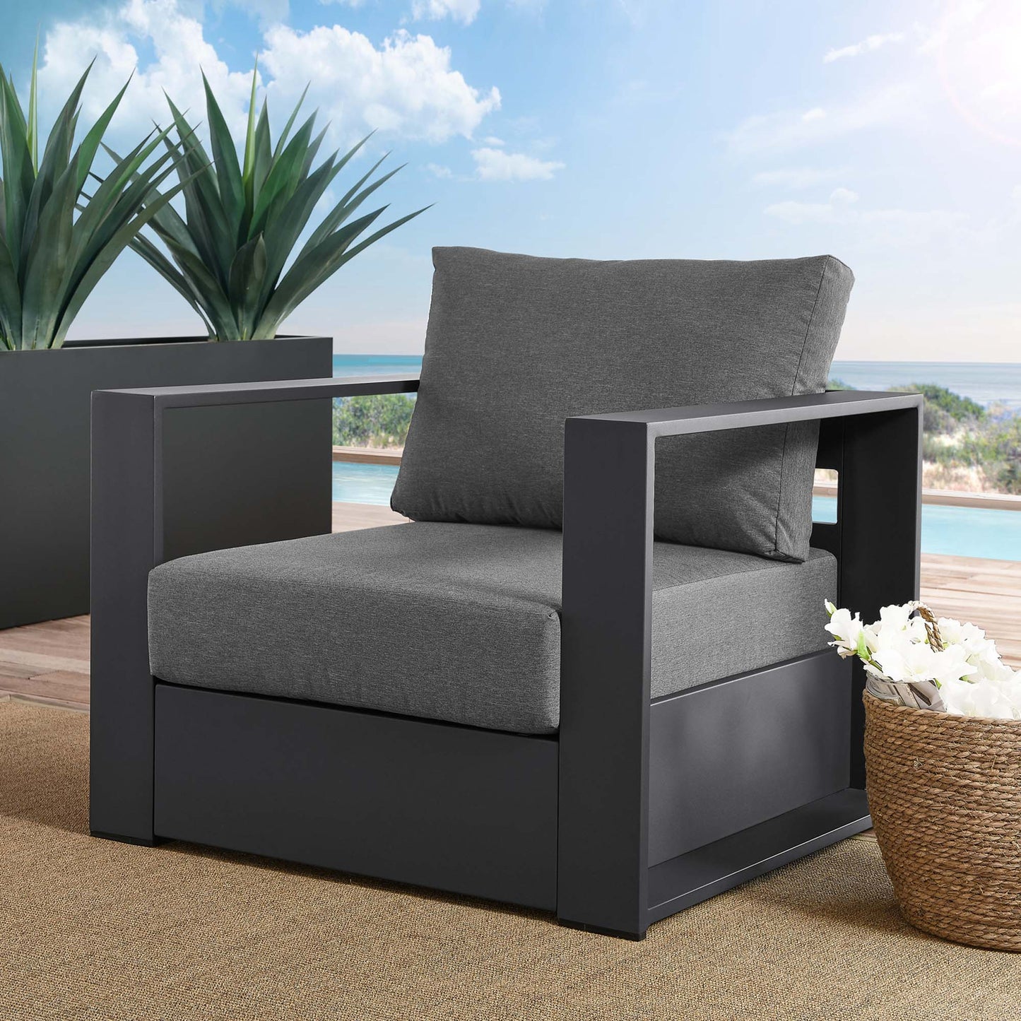 Modway - Tahoe Outdoor Patio Powder-Coated Aluminum Armchair by Modway Outdoor Furniture Sofa Sectionals Brown - EEI-5675-GRY-CHA