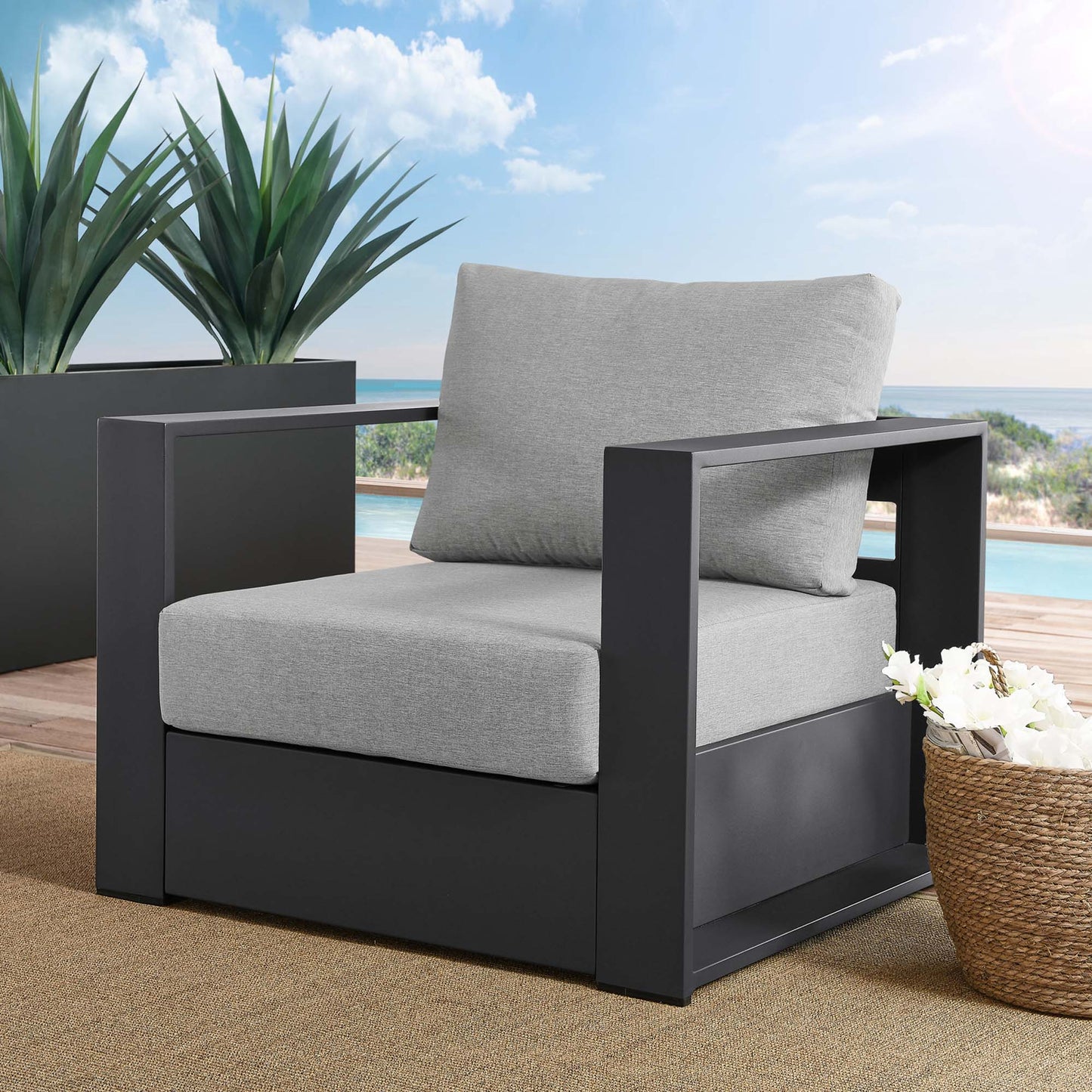 Modway - Tahoe Outdoor Patio Powder-Coated Aluminum Armchair by Modway Outdoor Furniture Sofa Sectionals Gray - EEI-5675-GRY-GRY