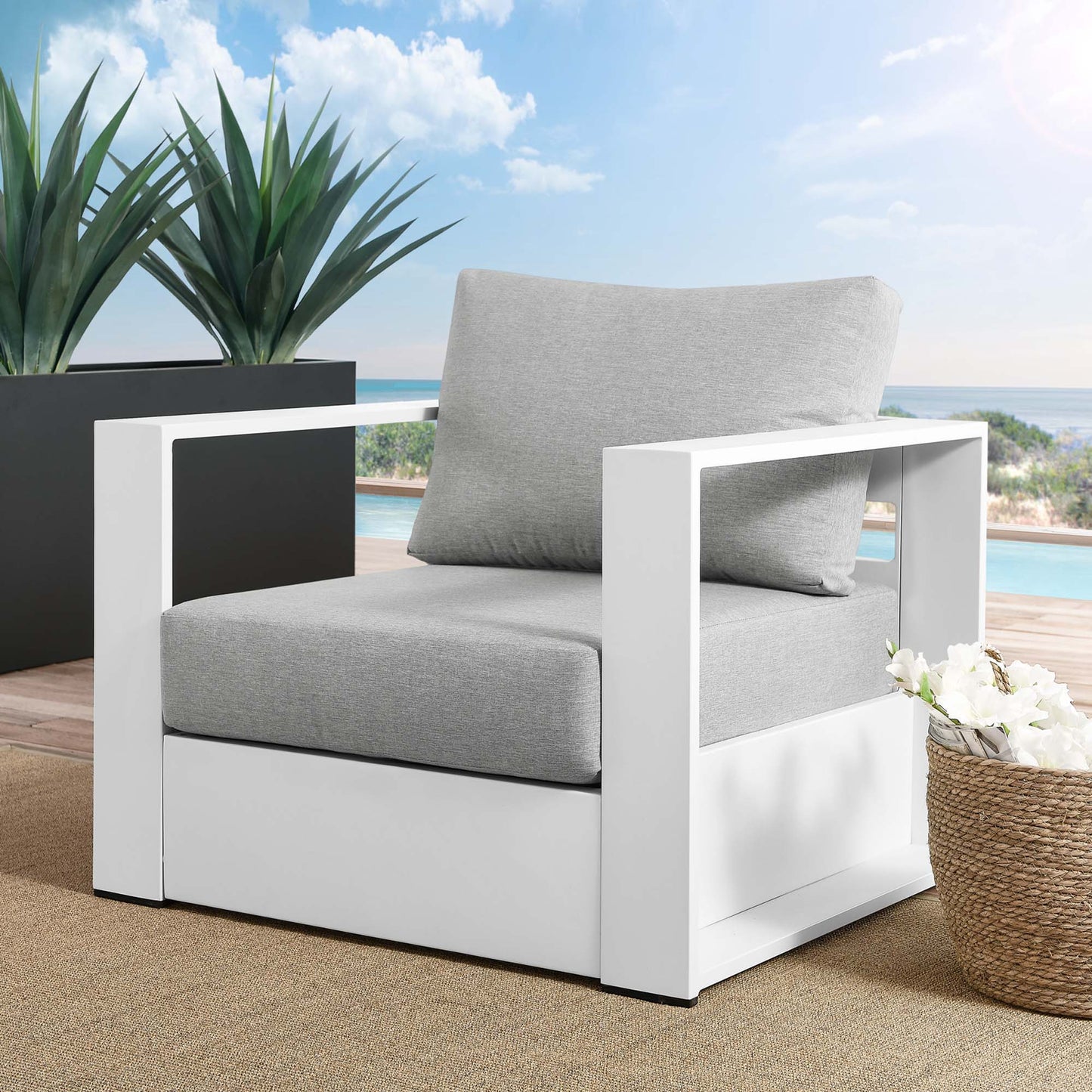 Modway - Tahoe Outdoor Patio Powder-Coated Aluminum Armchair by Modway Outdoor Furniture Sofa Sectionals Gray - EEI-5675-WHI-GRY