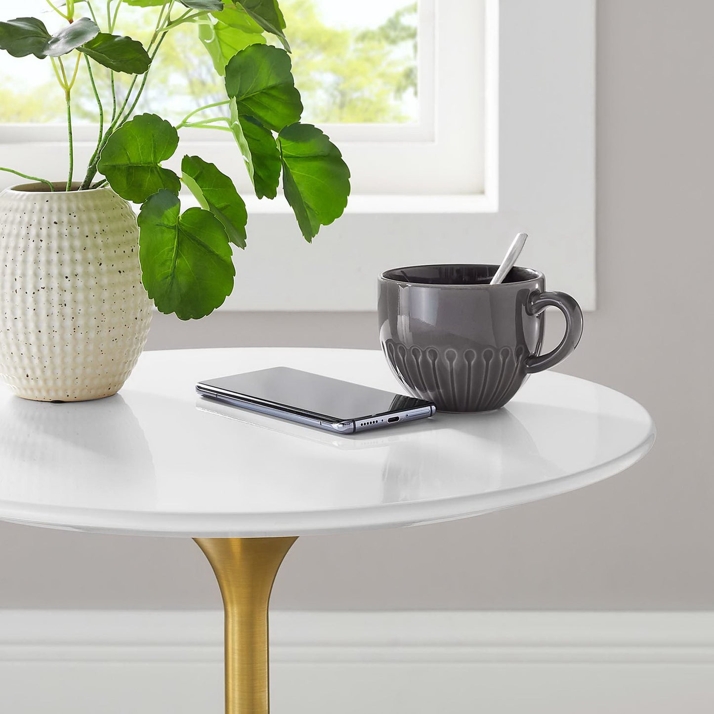 Modway - Lippa 20" Round Wood Side Table by Modway Living Room Tables White - EEI-5683-GLD-WHI