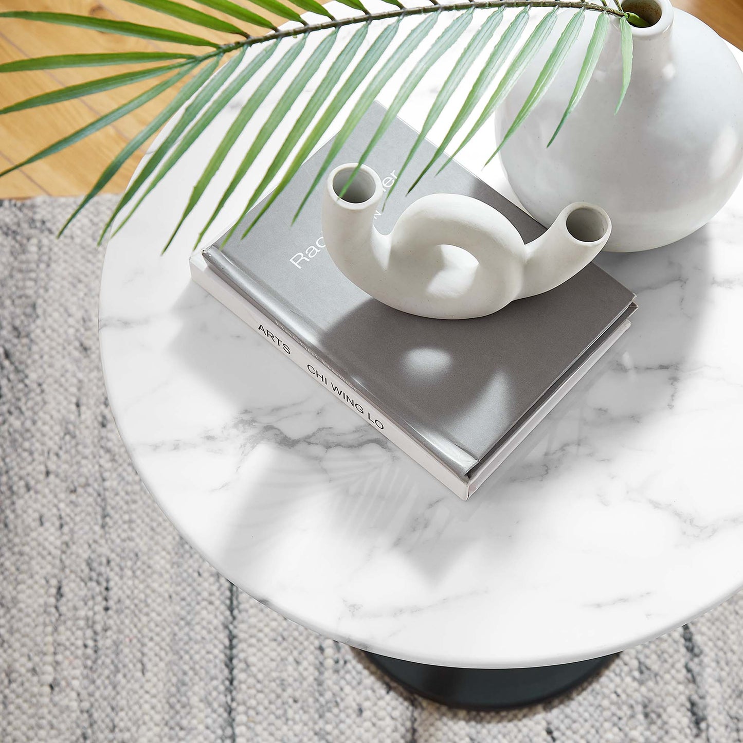 Modway - Lippa 20" Round Faux Marble Side Table by Modway Living Room Tables White - EEI-5690-BLK-WHI