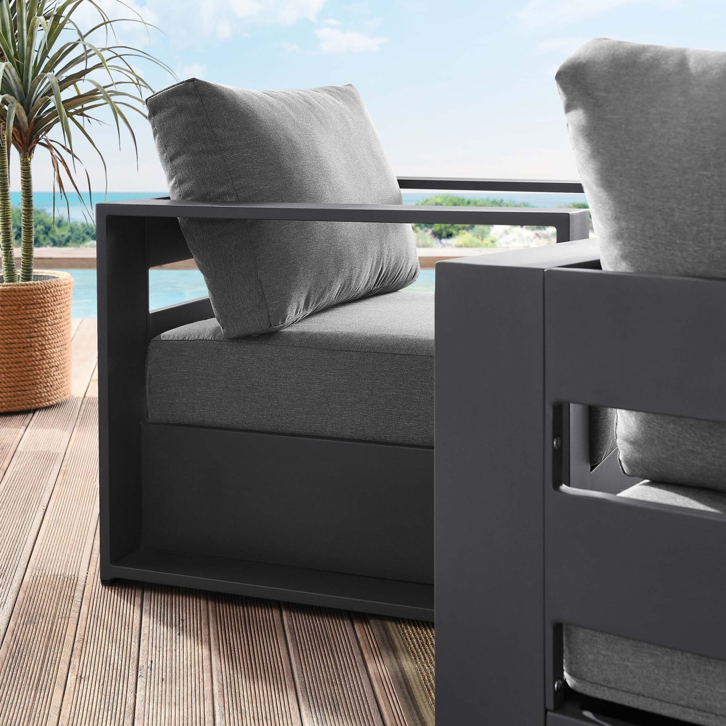 Modway - Tahoe 2-Piece Outdoor Patio Powder-Coated Aluminum Armchair Set by Modway Outdoor Furniture Sofa Sectionals Brown - EEI-5751-GRY-CHA