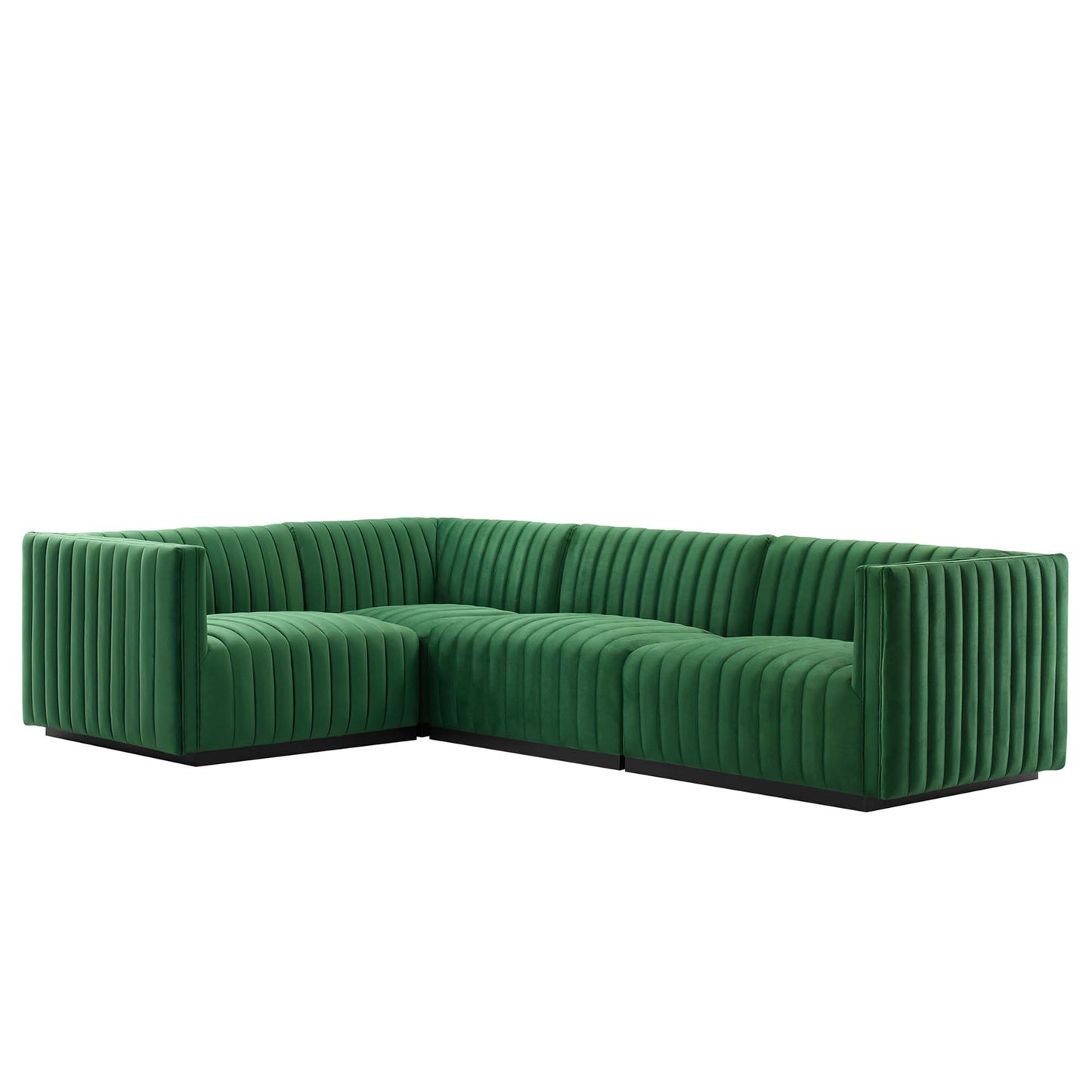 Modway Outlet Conjure 4-Piece Channel Tufted Performance Velvet Sectional by Modway Living Room Furniture Black Emerald - EEI-5769-BLK-EME