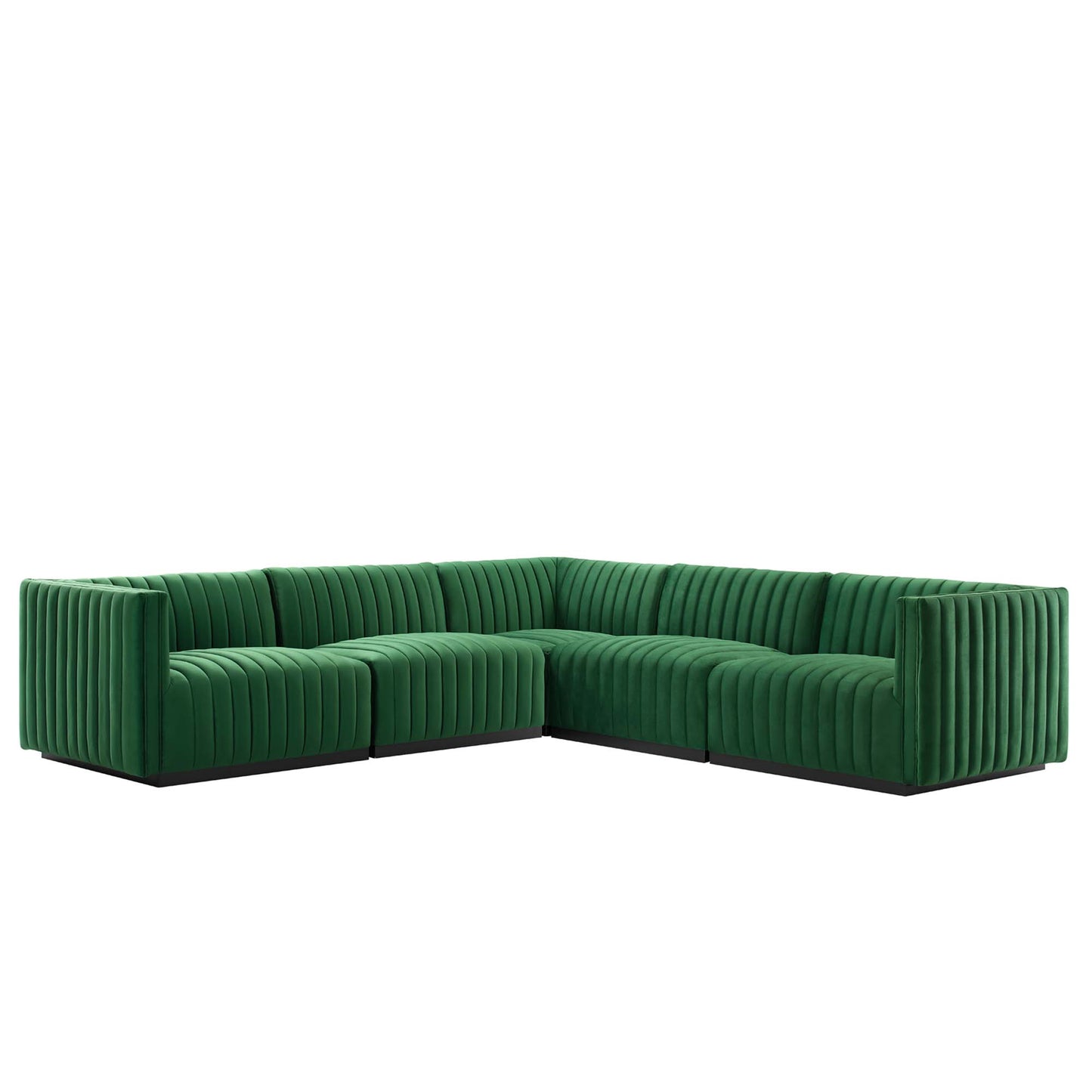 Modway Outlet Conjure 5-Piece Channel Tufted Performance Velvet Sectional by Modway Living Room Furniture Black Emerald - EEI-5771-BLK-EME