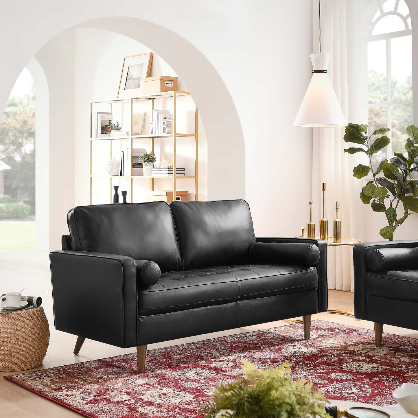 Modway Outlet Valour Leather Loveseat by Modway Living Room Furniture Black - EEI-5870-BLK