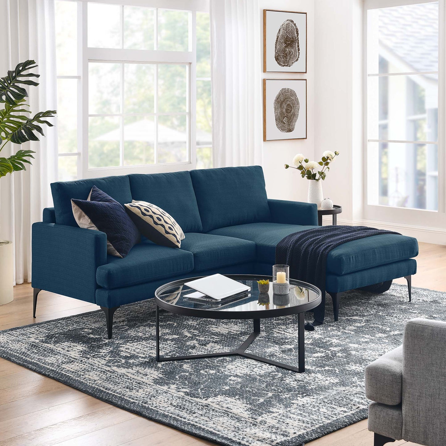 Modway Outlet Evermore Right-Facing Upholstered Fabric Sectional Sofa by Modway Living Room Furniture Azure - EEI-6012-AZU