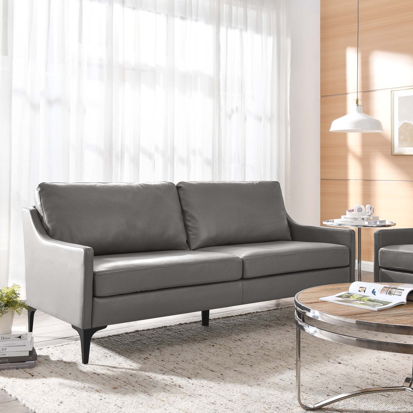 Modway - Corland Leather Sofa by Modway Living Room Sofas and Armchairs Gray - EEI-6018-GRY
