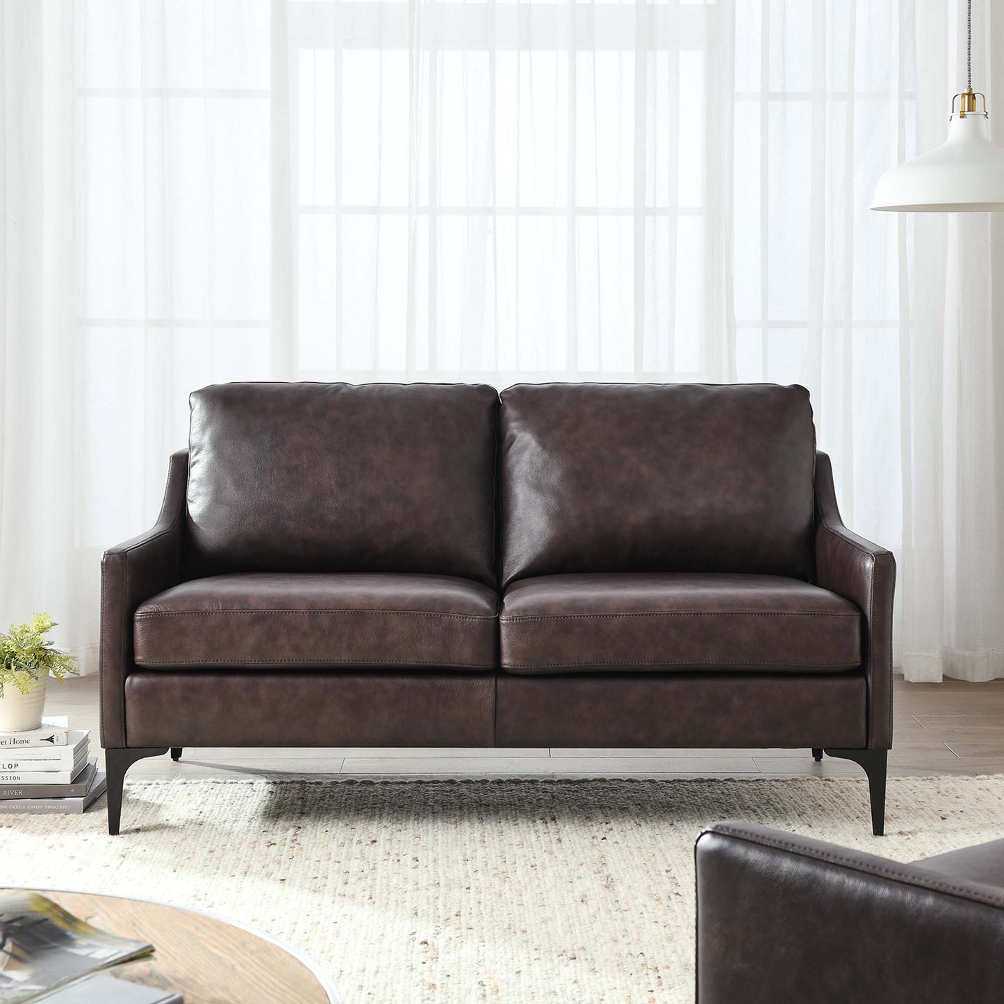 Modway Outlet Corland Leather Loveseat by Modway Living Room Furniture Brown - EEI-6020-BRN