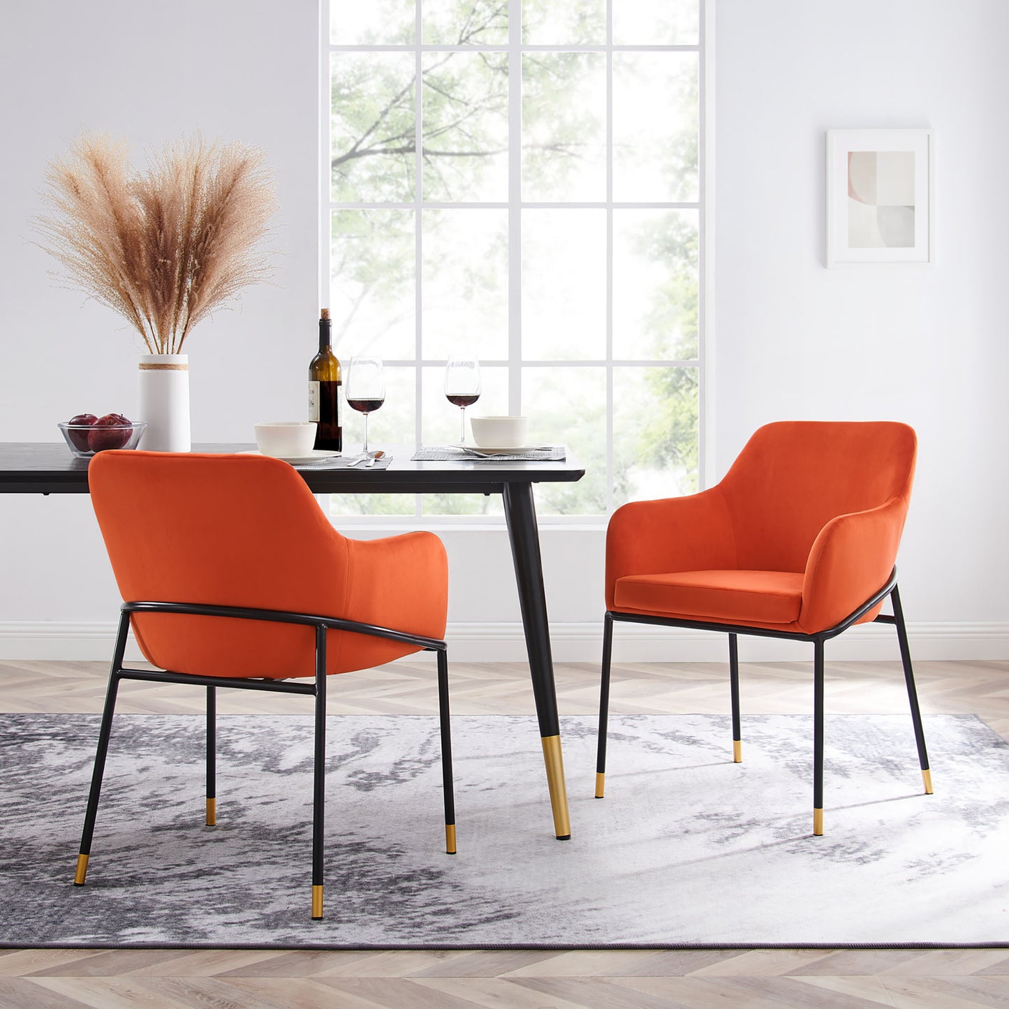 Modway Outlet Jovi Performance Velvet Dining Armchair Set of 2 by Modway Bar and Dining Furniture Black Orange - EEI-6026-BLK-ORA