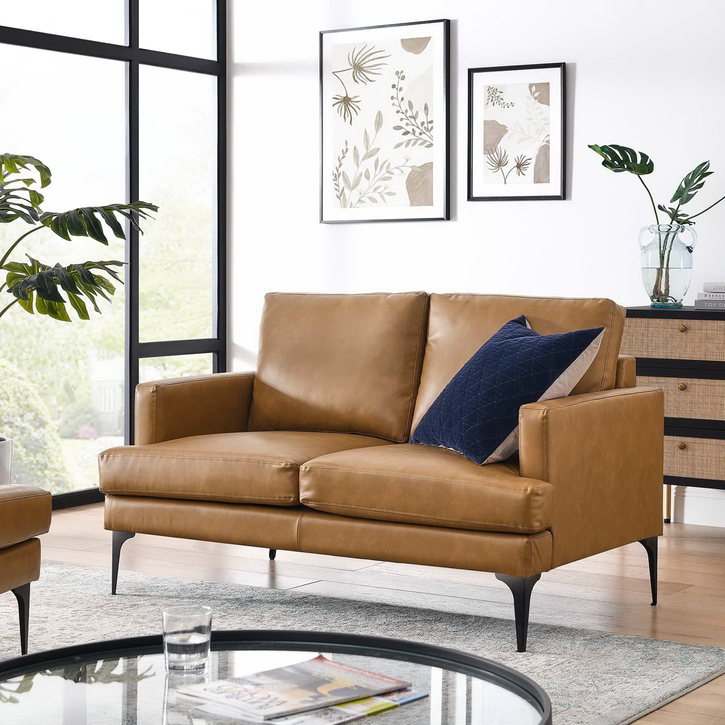 Modway Outlet Evermore Vegan Leather Loveseat by Modway Living Room Furniture Tan - EEI-6048-TAN
