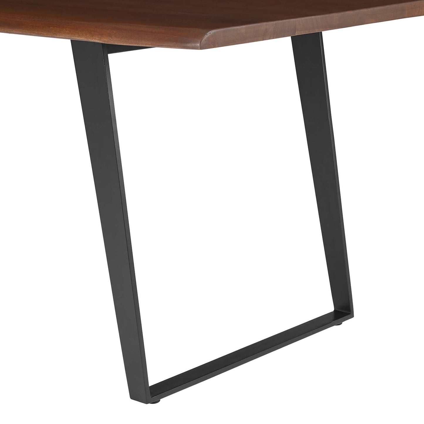 60-inch live-edge acacia wood dining table with black metal rectangular-frame legs.
