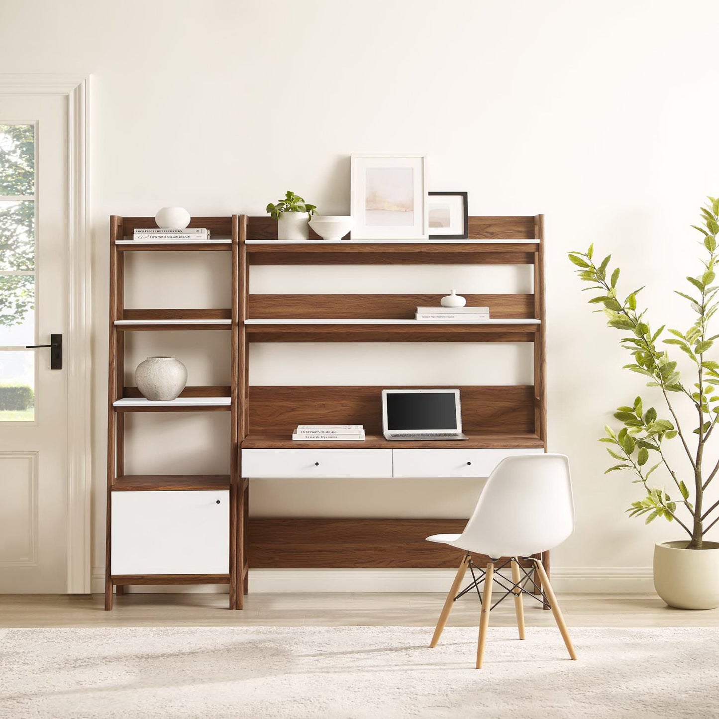 Modway - Bixby 2-Piece Wood Office Desk and Bookshelf by Modway Living Room Decor White - EEI-6111-WAL-WHI