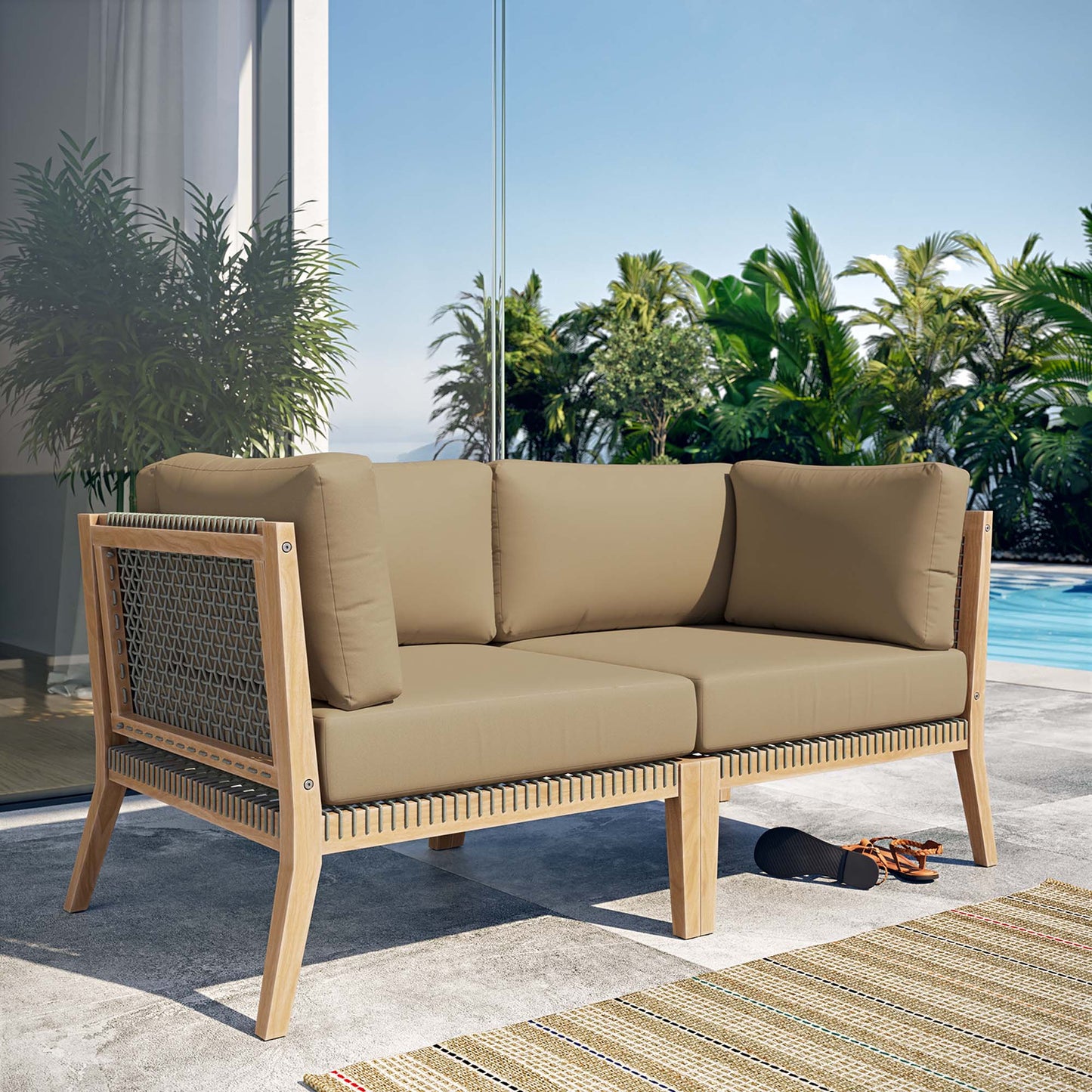 Modway - Clearwater Outdoor Patio Teak Wood Loveseat by Modway Outdoor Furniture Sofa Sectionals Brown - EEI-6119-GRY-LBR