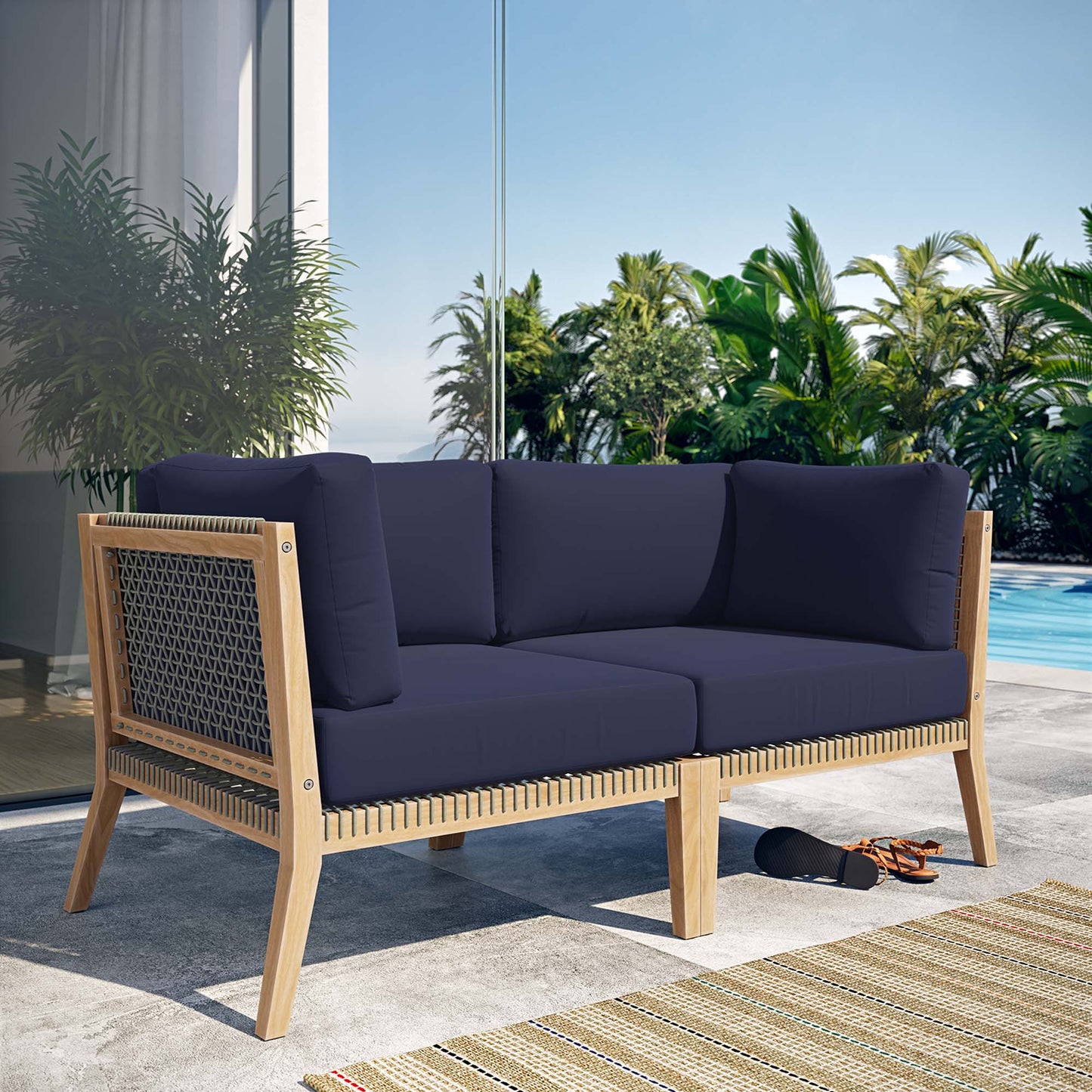 Modway - Clearwater Outdoor Patio Teak Wood Loveseat by Modway Outdoor Furniture Sofa Sectionals Blue - EEI-6119-GRY-NAV