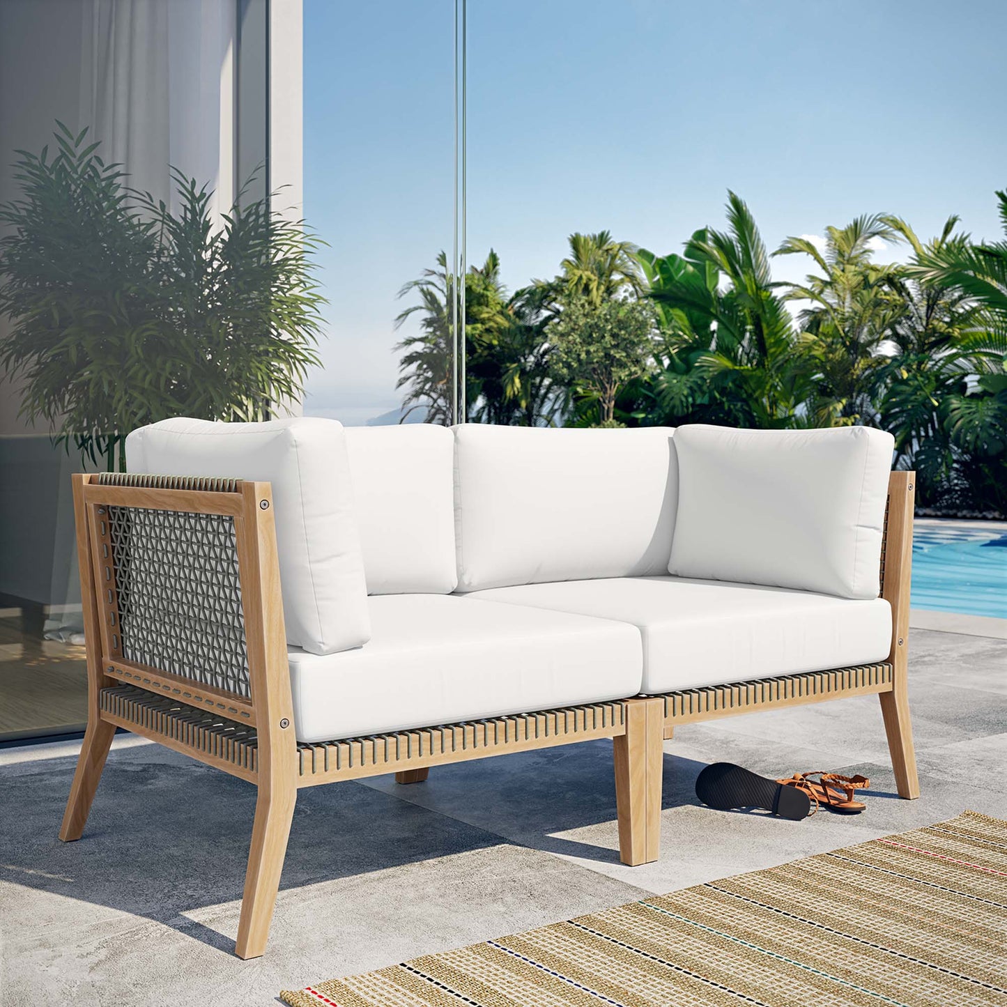 Modway - Clearwater Outdoor Patio Teak Wood Loveseat by Modway Outdoor Furniture Sofa Sectionals White - EEI-6119-GRY-WHI