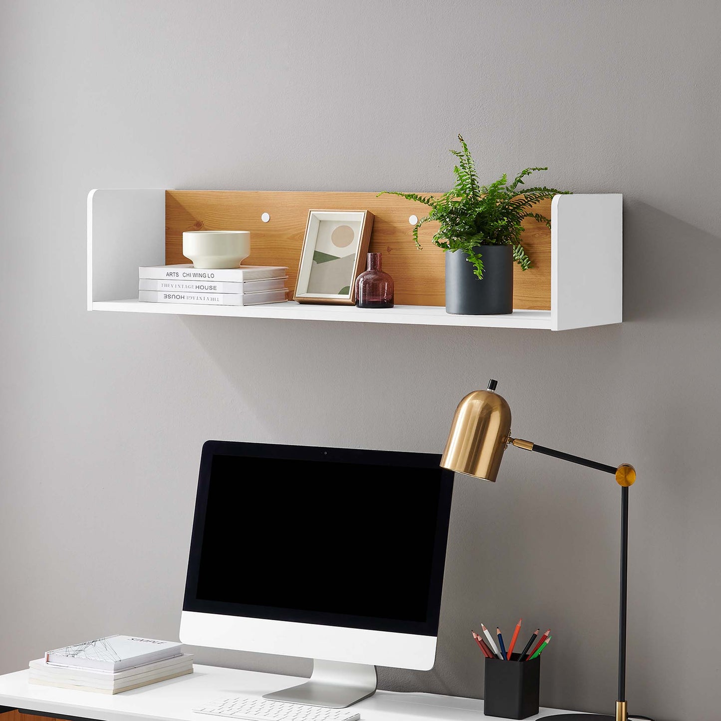 Modway Outlet Kinetic Wall-Mount Shelf by Modway Office Furniture Furniture White Natural - EEI-6208-WHI-NAT