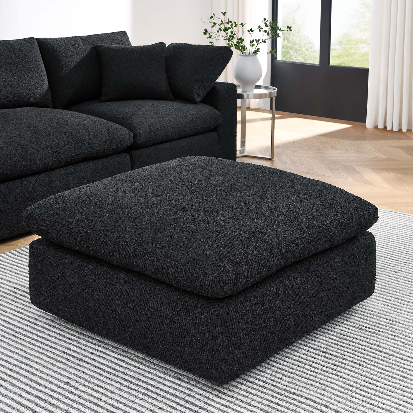 Modway - Commix Down Filled Overstuffed Boucle Fabric Ottoman by Modway Living Room Sofas and Armchairs Black - EEI-6258-BLK
