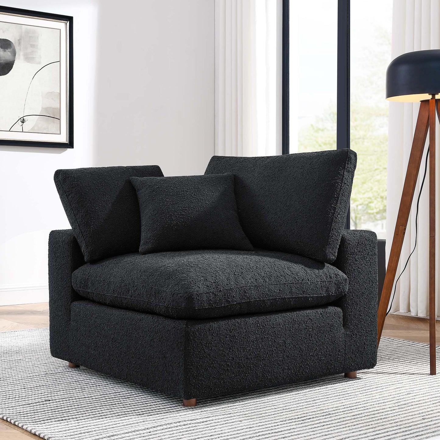 Modway - Commix Down Filled Overstuffed Boucle Fabric Corner Chair by Modway Living Room Sofas and Armchairs Black - EEI-6259-BLK
