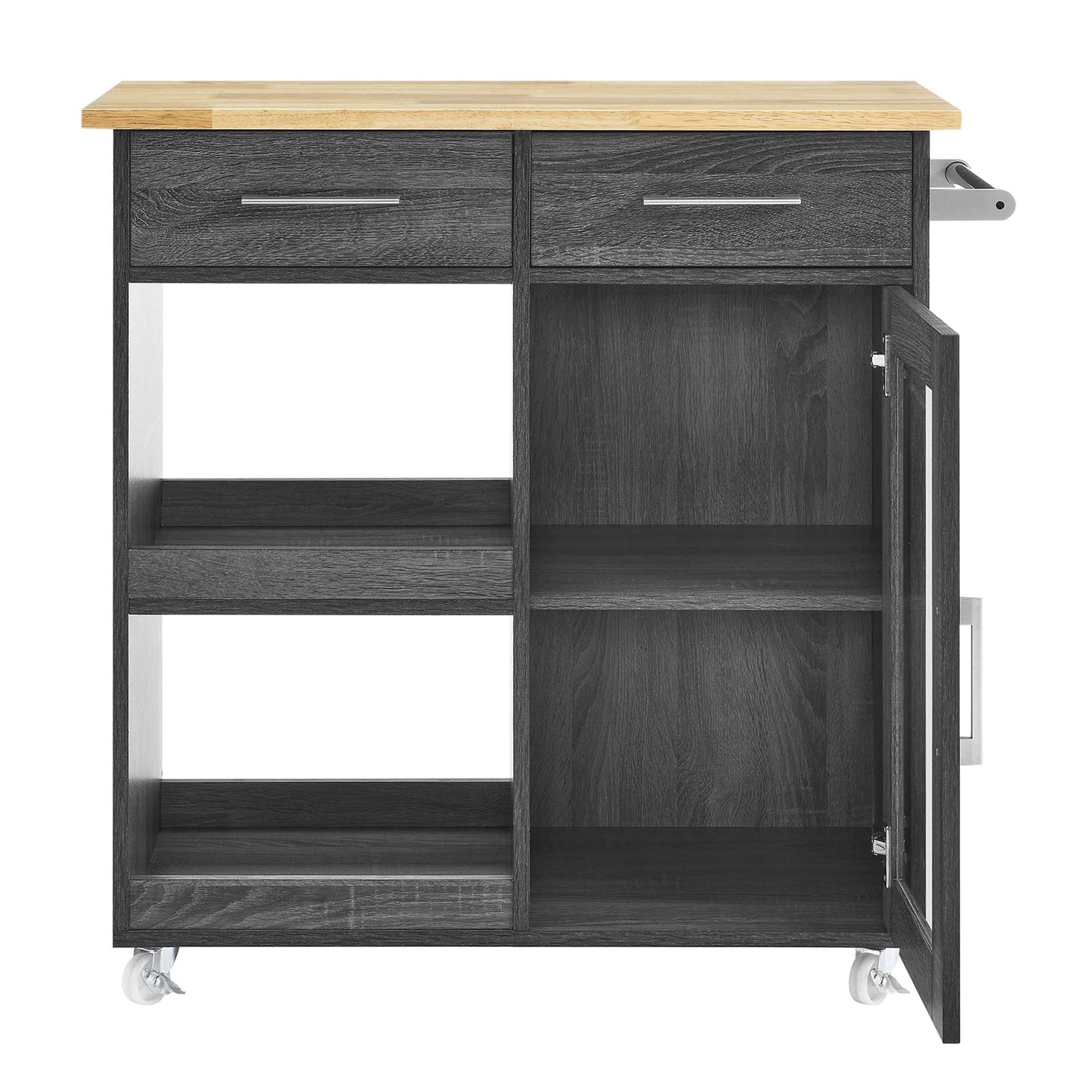 Modway Outlet Culinary Kitchen Cart With Towel Bar by Modway Bar and Dining Furniture Charcoal Natural - EEI-6275-CHA-NAT