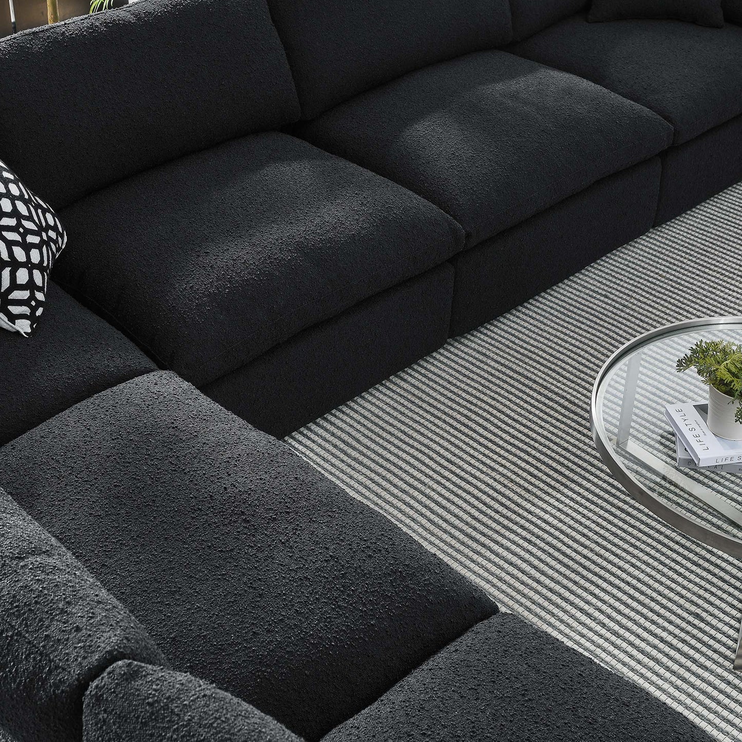 Modway - Commix 6-Piece Down Filled Overstuffed Boucle Fabric Sectional Sofa by Modway Living Room Sofas and Armchairs Black - EEI-6369-BLK