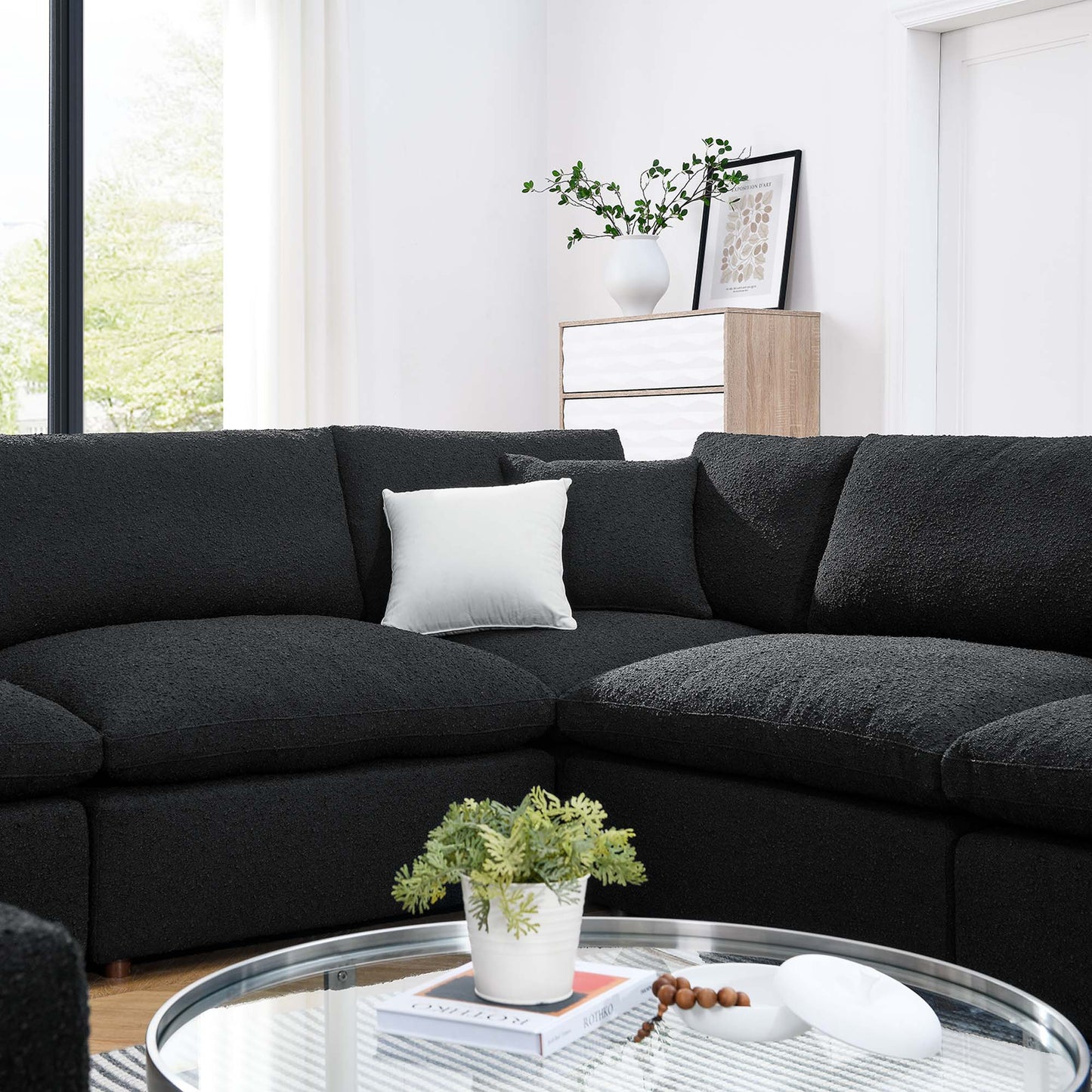 Modway - Commix 8-Piece Down Filled Overstuffed Boucle Fabric Sectional Sofa by Modway Living Room Sofas and Armchairs Black - EEI-6371-BLK