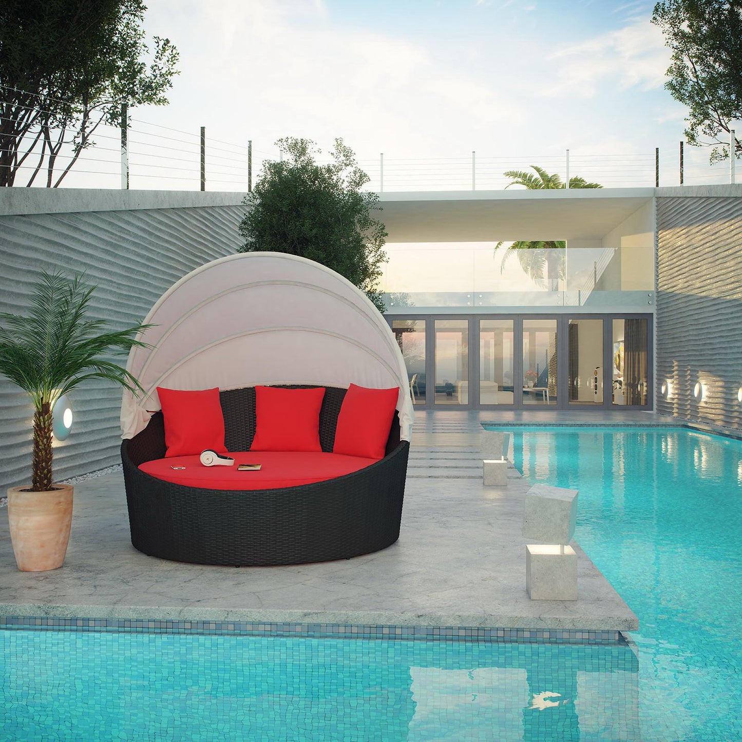 Modway Outlet Siesta Canopy Outdoor Patio Daybed by Modway Outdoor Furniture Furniture Espresso Red - EEI-642-EXP-RED