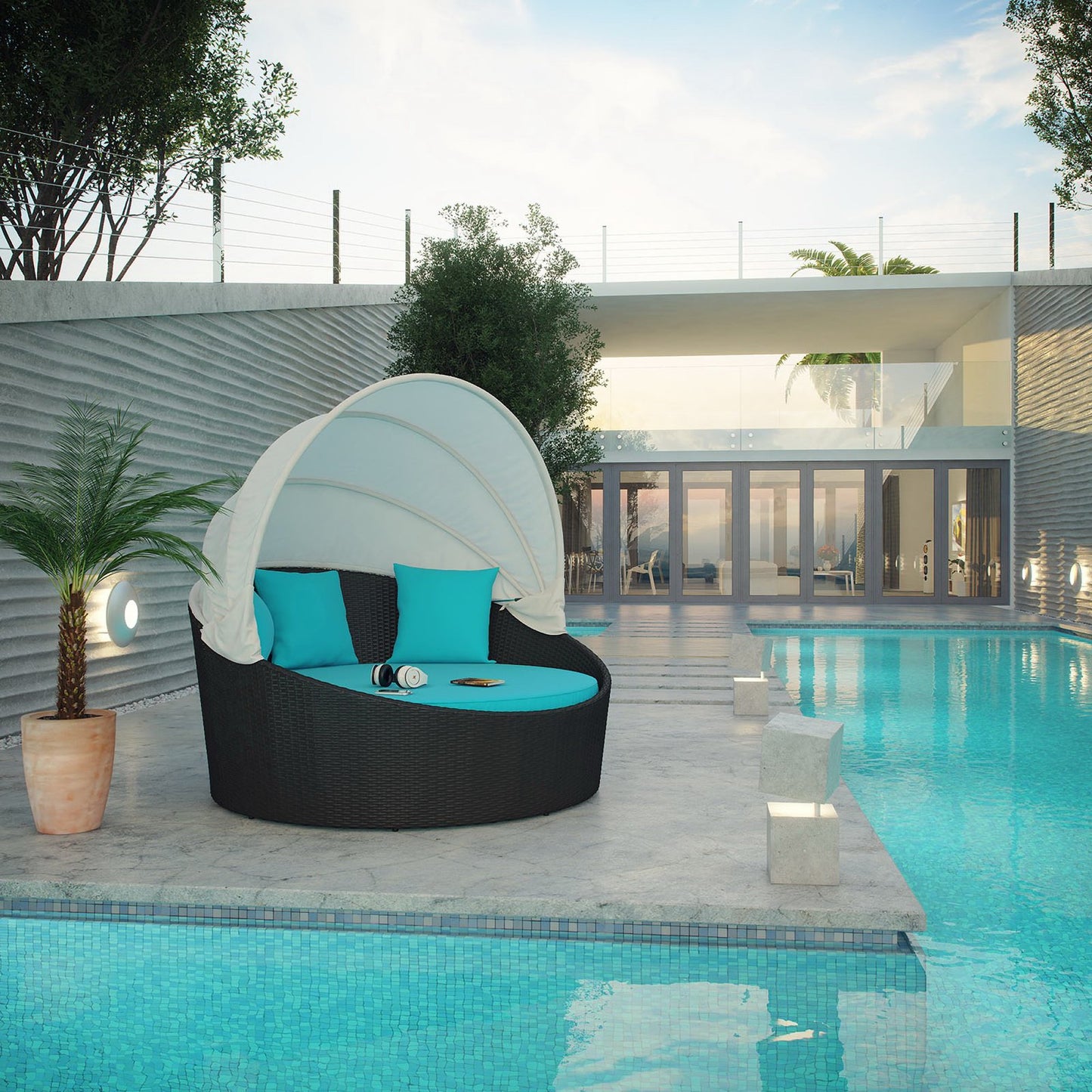 Modway Outlet Siesta Canopy Outdoor Patio Daybed by Modway Outdoor Furniture Furniture Espresso Turquoise - EEI-642-EXP-TRQ