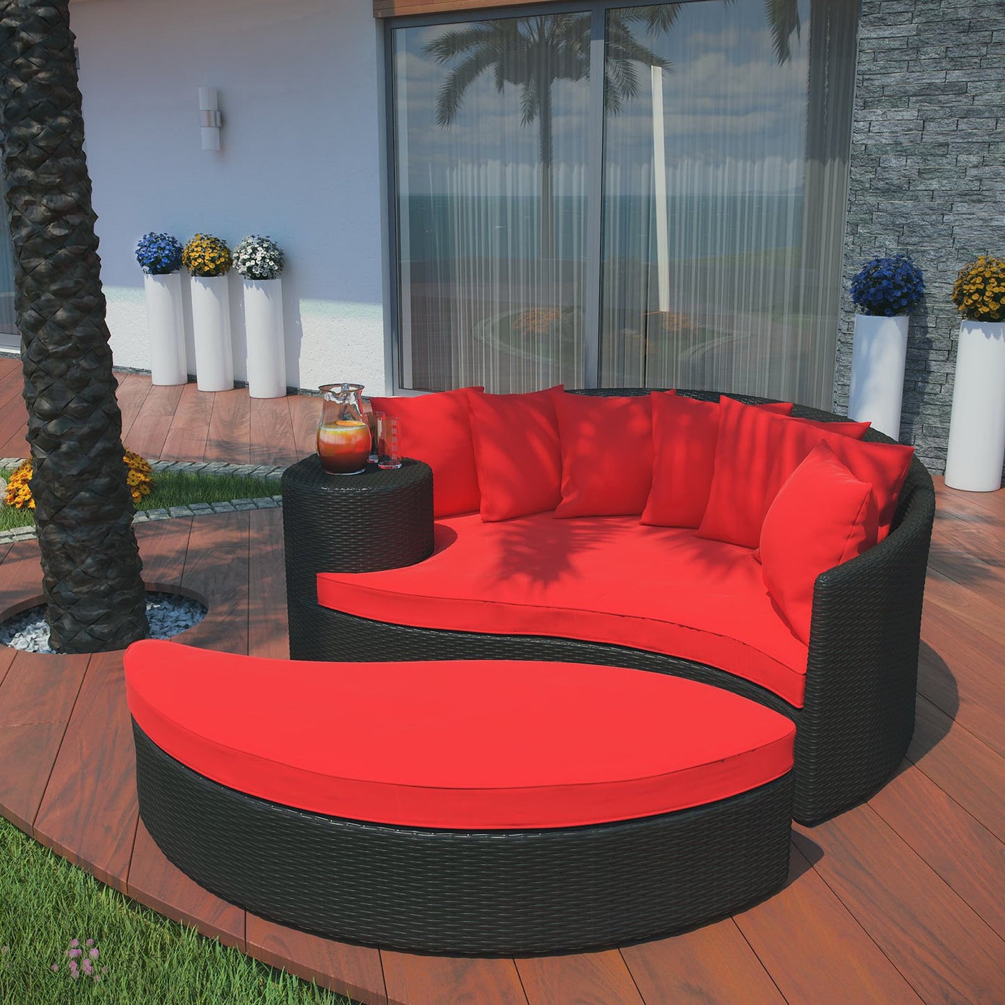 Modway Outlet Taiji Outdoor Patio Wicker Daybed by Modway Outdoor Furniture Furniture Espresso Red - EEI-645-EXP-RED
