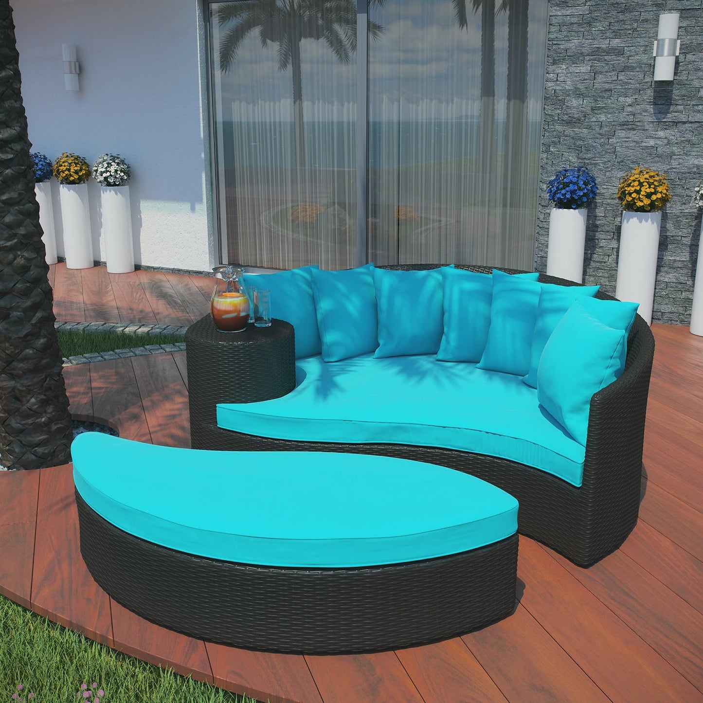 Modway Outlet Taiji Outdoor Patio Wicker Daybed by Modway Outdoor Furniture Furniture Espresso Turquoise - EEI-645-EXP-TRQ