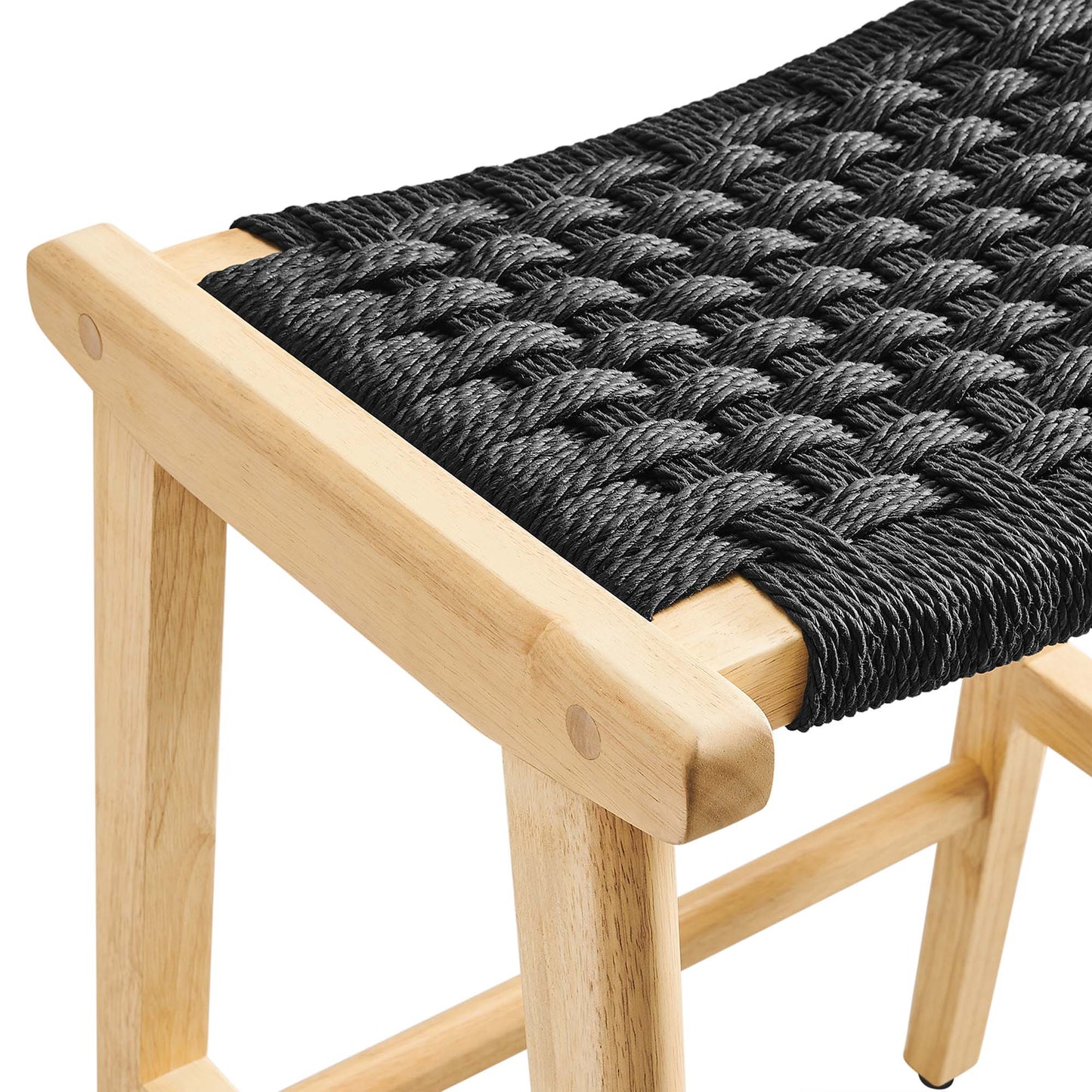 Modway Outlet Saoirse Woven Rope Wood Counter Stool Set of 2 by Modway Bar and Dining Furniture Natural Black - EEI-6548-NAT-BLK